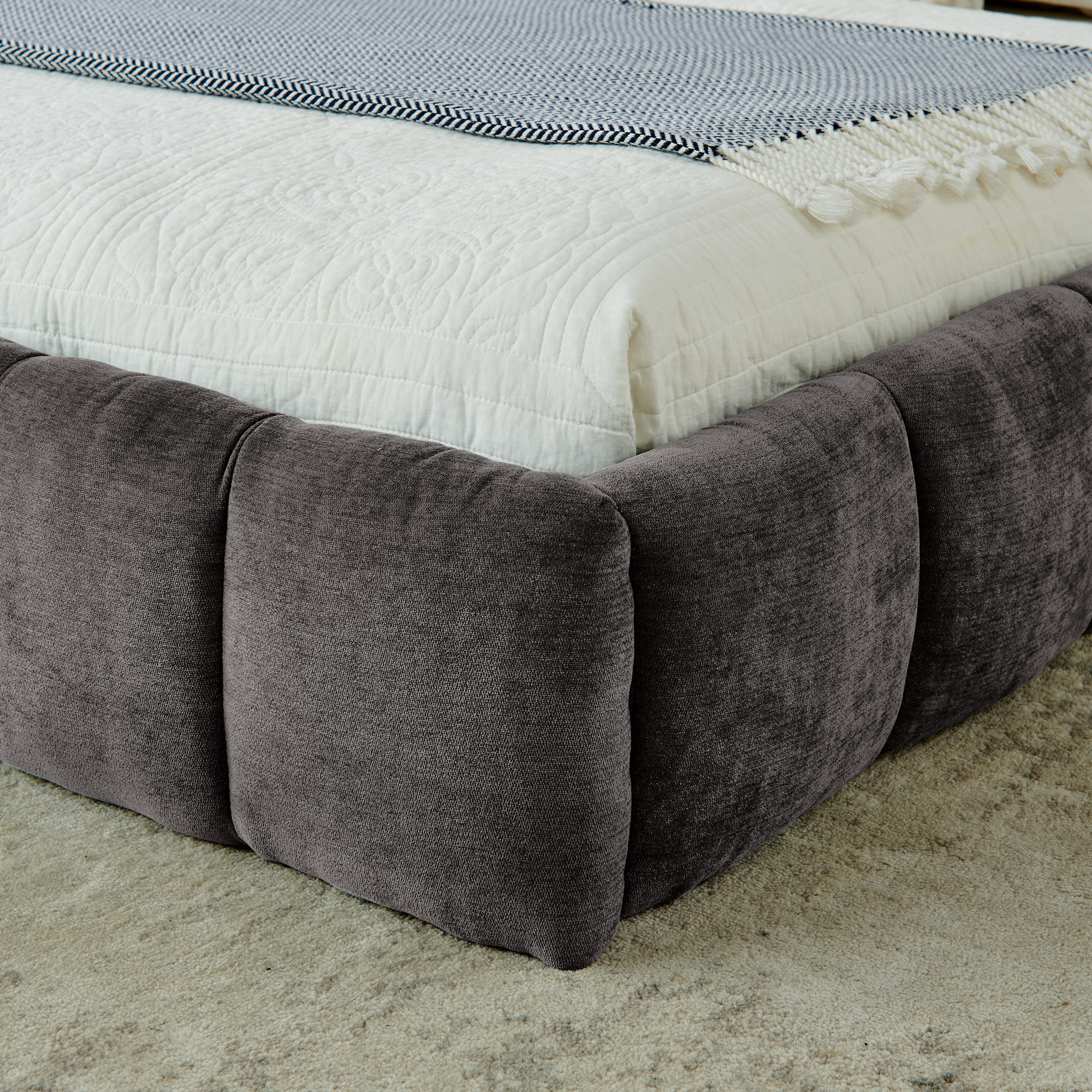 California King size Upholstered Bed Frame with Thick Fabric, Chenille Fabric Grounded California King Platform Bed with Headboard and Solid Frame. No Box Spring Needed-Dark Gray(90.5''*80.5''*31'') - Image 4
