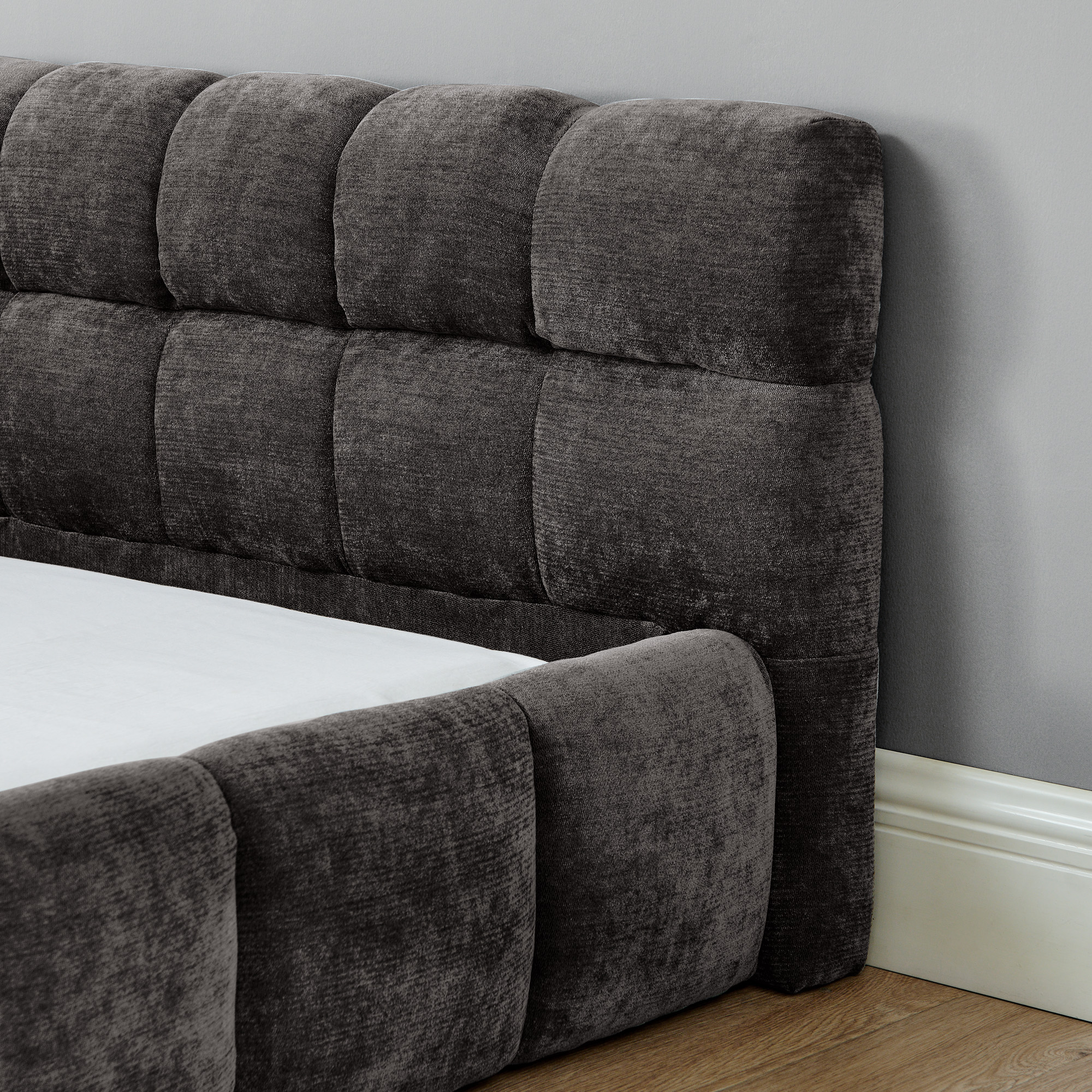 California King size Upholstered Bed Frame with Thick Fabric, Chenille Fabric Grounded California King Platform Bed with Headboard and Solid Frame. No Box Spring Needed-Dark Gray(90.5''*80.5''*31'') - Image 5