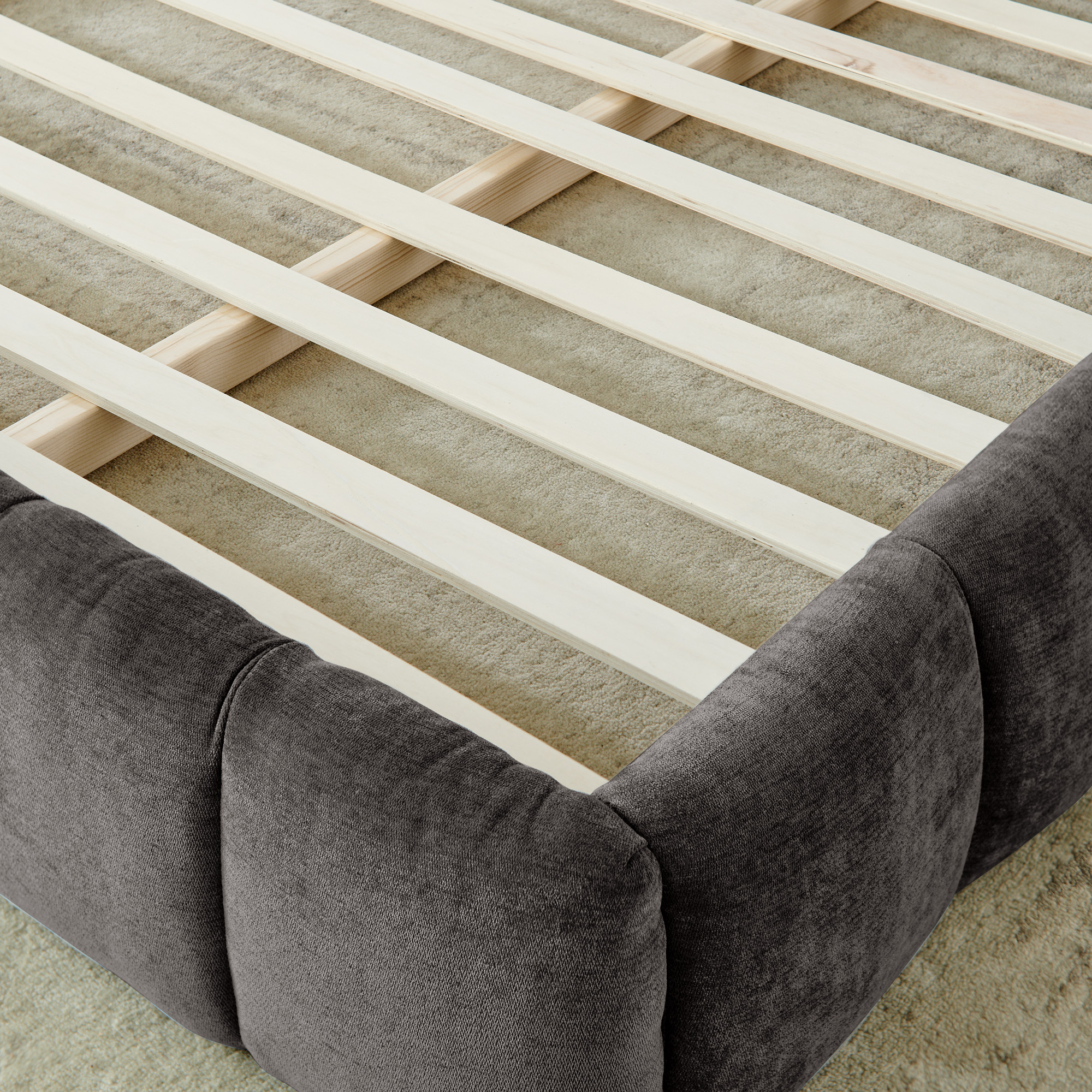 California King size Upholstered Bed Frame with Thick Fabric, Chenille Fabric Grounded California King Platform Bed with Headboard and Solid Frame. No Box Spring Needed-Dark Gray(90.5''*80.5''*31'') - Image 6