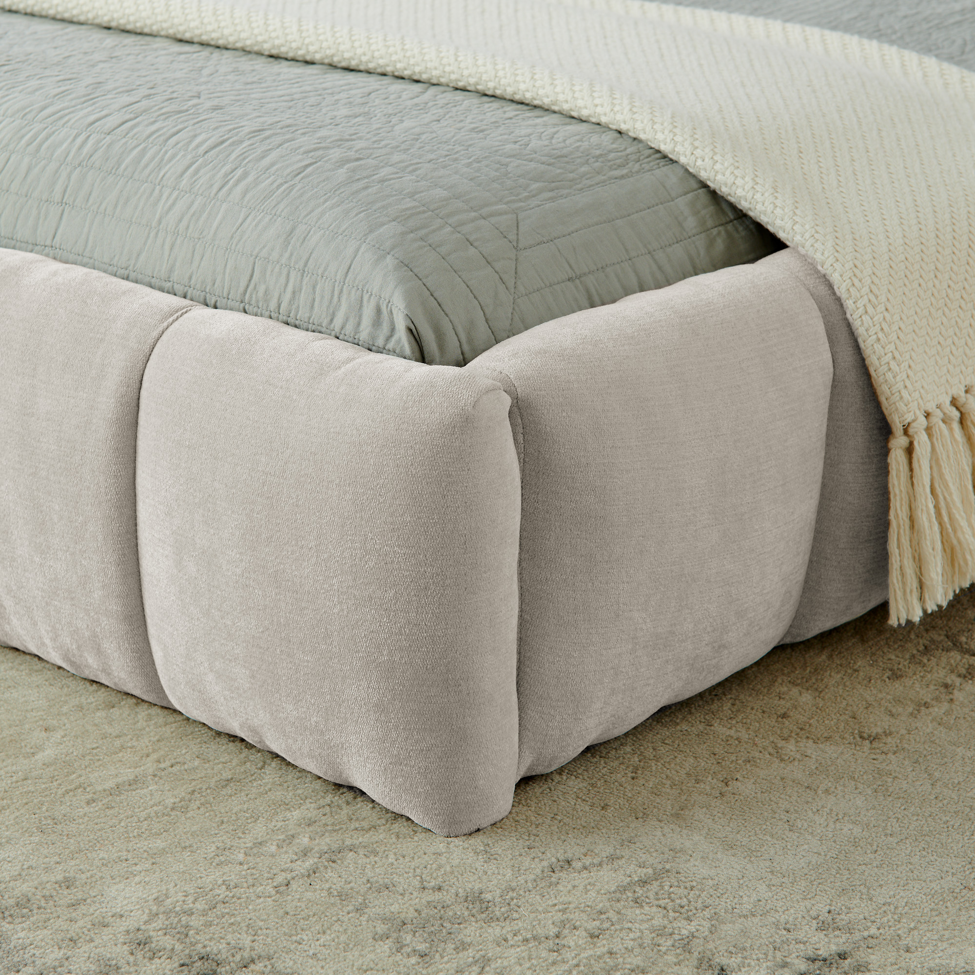 California King size Upholstered Bed Frame with Thick Fabric, Chenille Fabric Grounded California King Platform Bed with Headboard and Solid Frame. No Box Spring Needed-Beige(90.5''*80.5''*31'') - Image 5