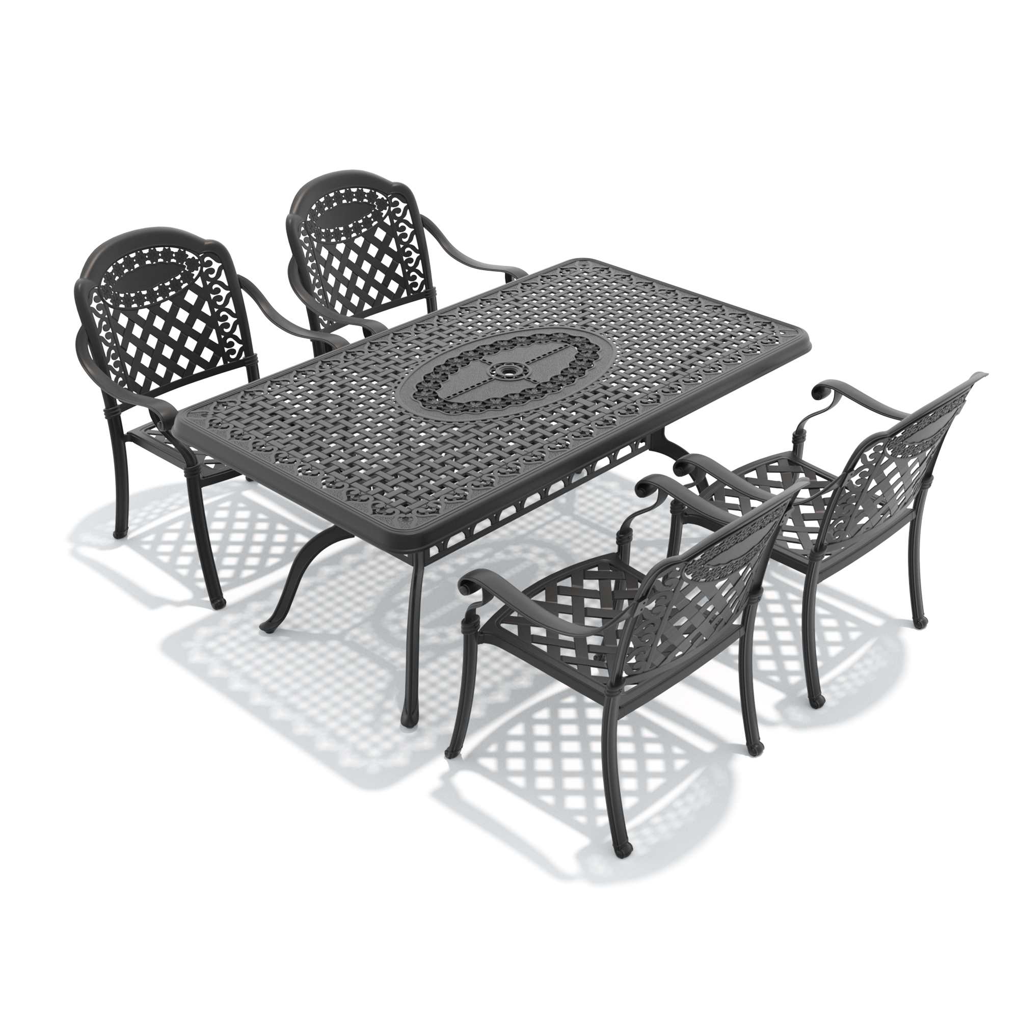 5-Piece Set Of Cast Aluminum Patio Furniture With Black Frame and Red Cushions - Image 3