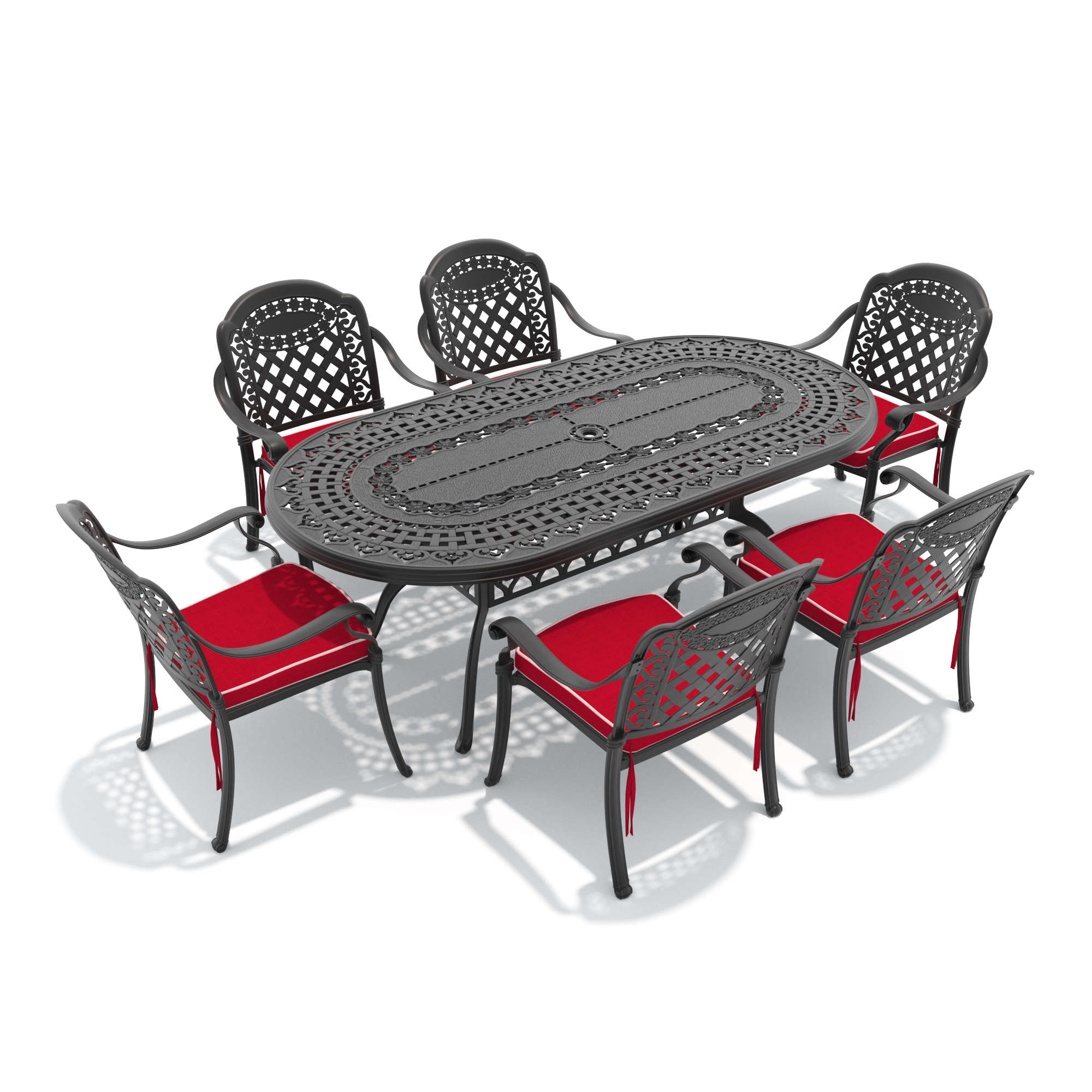 7-Piece Set Of Cast Aluminum Patio Furniture With Red Cushions(same as:W1710S00644) - Image 2