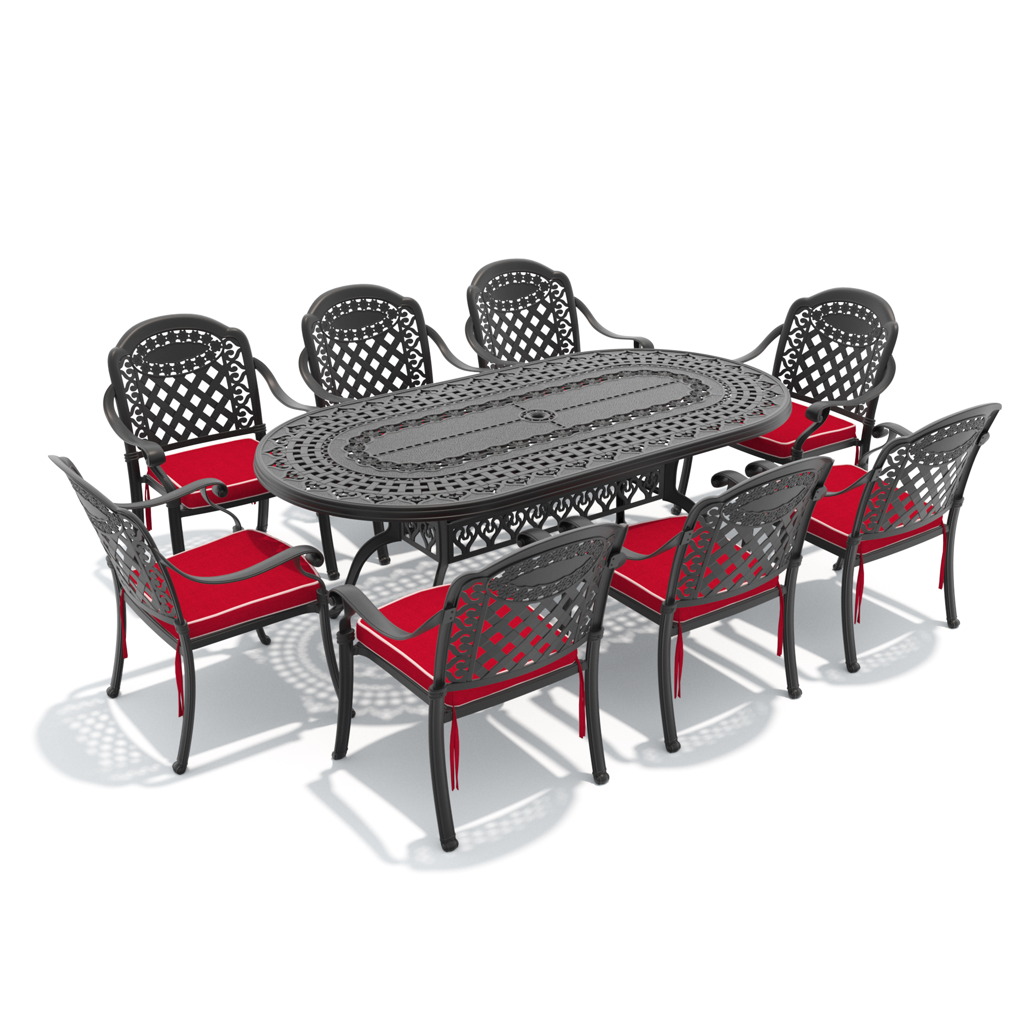 9-Piece Set Of Cast Aluminum Patio Furniture With Red Cushions(same as: W1710S00658) - Image 2
