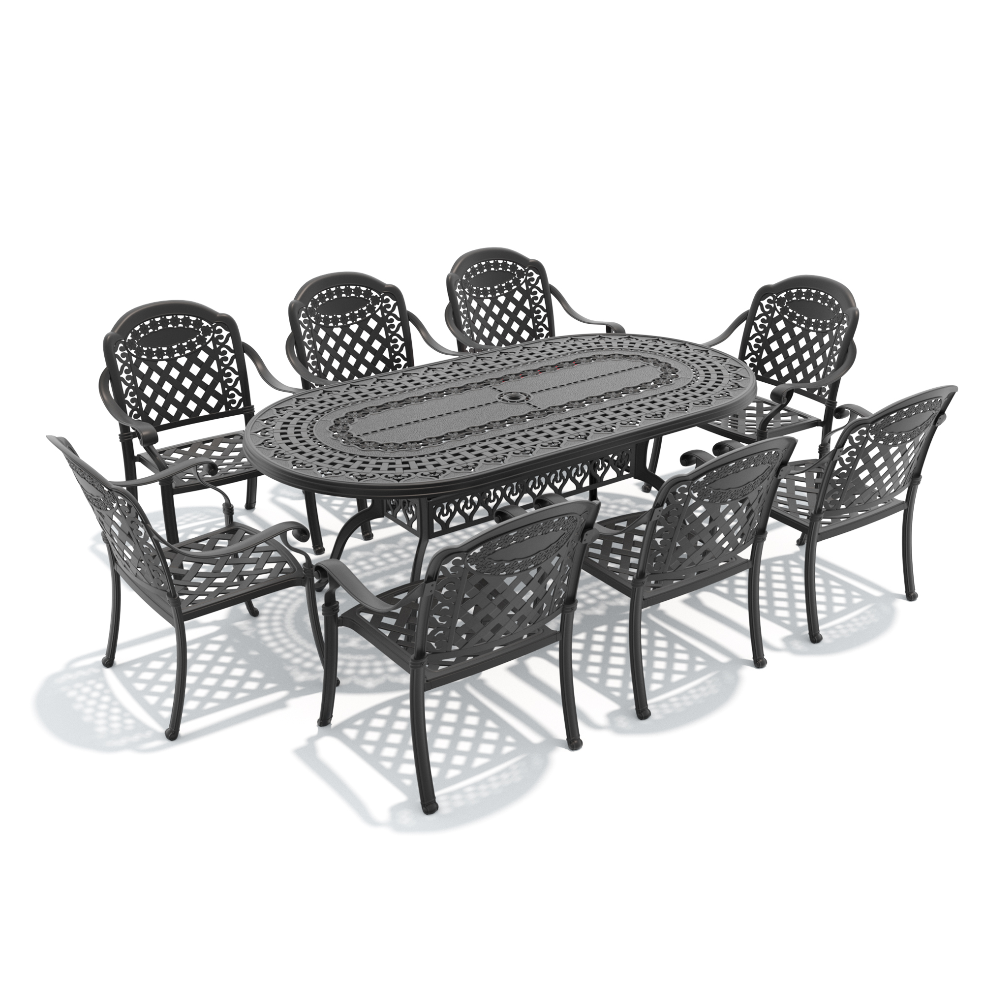 9-Piece Set Of Cast Aluminum Patio Furniture With Red Cushions(same as: W1710S00658) - Image 3
