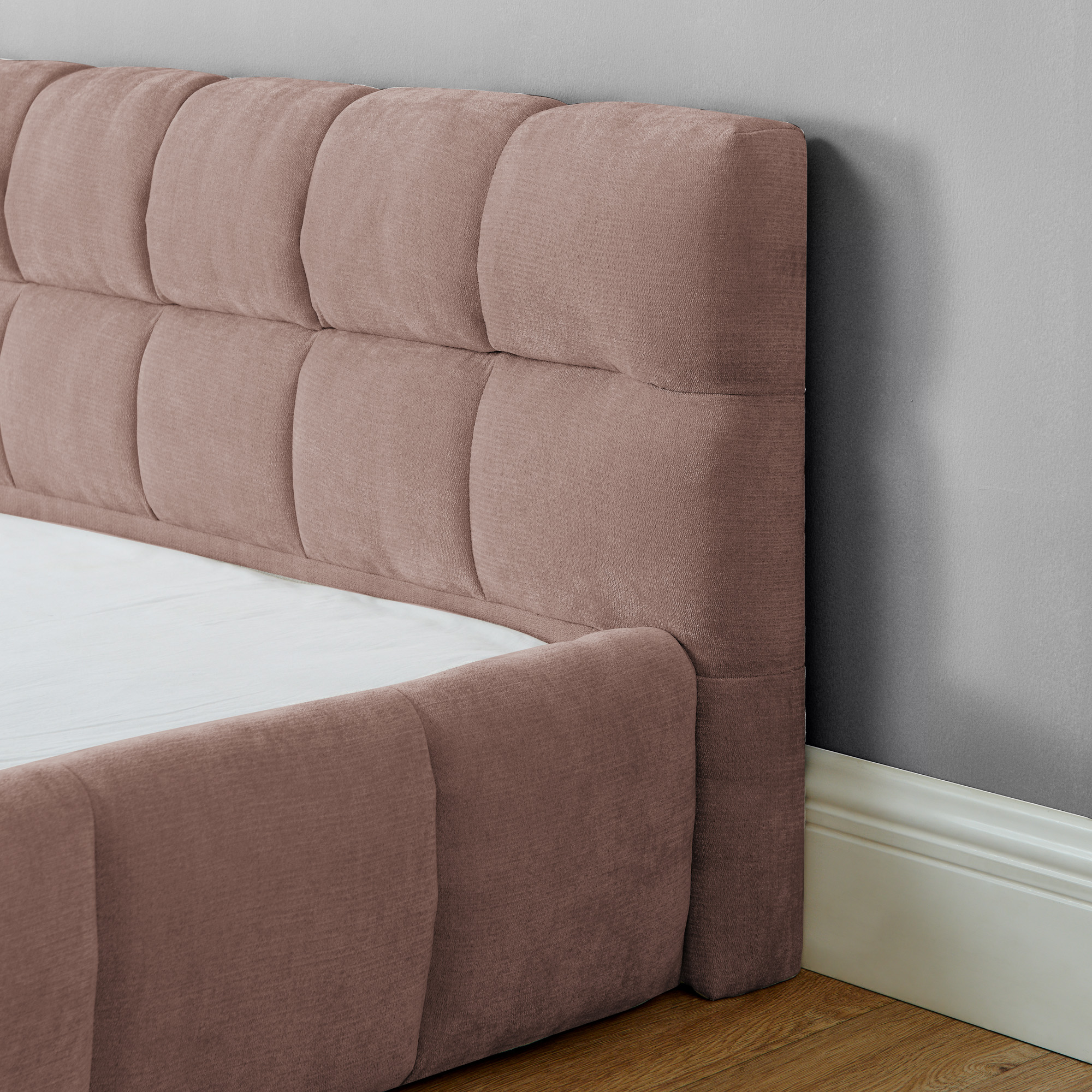California King size Upholstered Bed Frame with Thick Fabric, Chenille Fabric Grounded Queen Size Platform Bed with Headboard and Solid Frame. No Box Spring Needed-Pink(90.5''*80.5''*31'') - Image 4