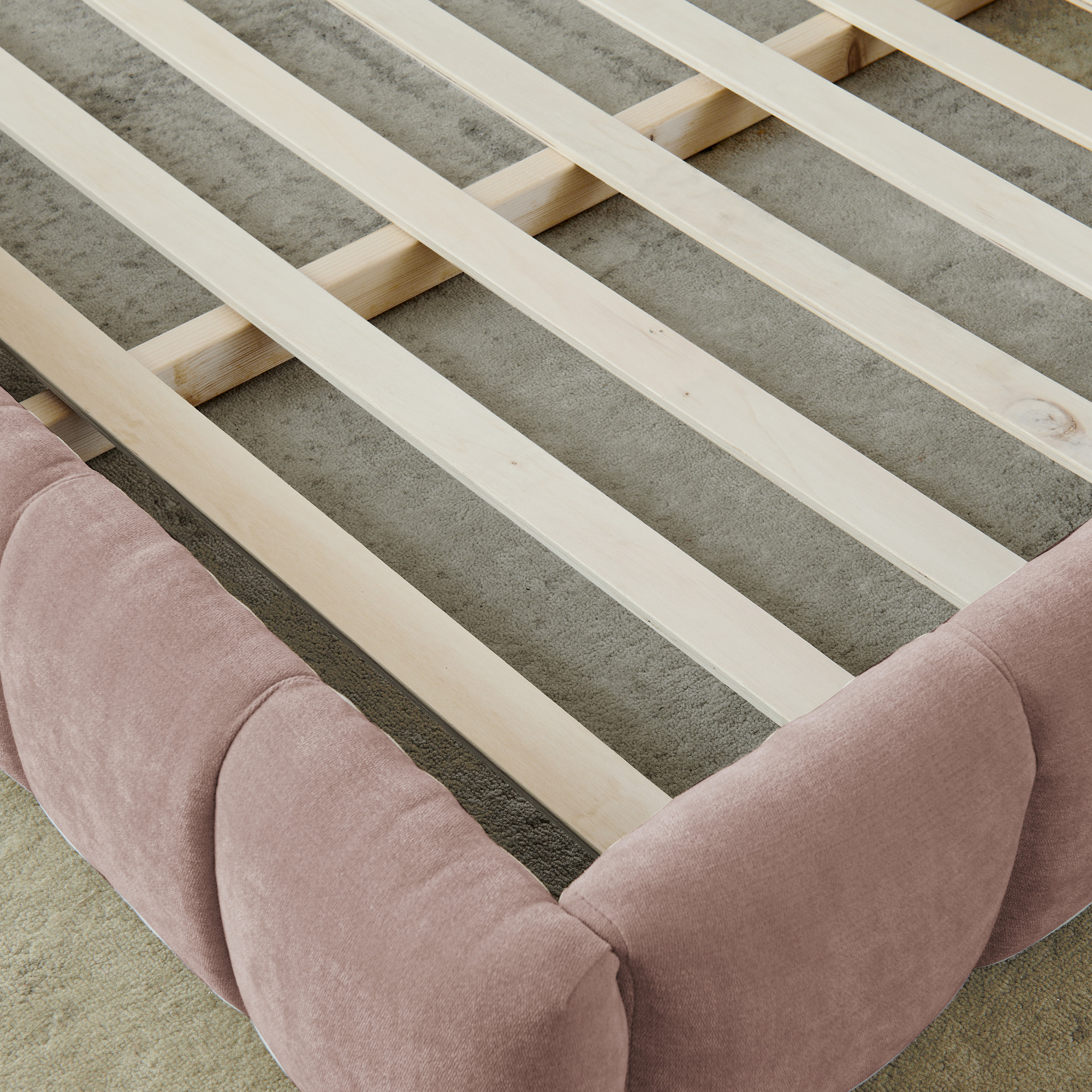 California King size Upholstered Bed Frame with Thick Fabric, Chenille Fabric Grounded Queen Size Platform Bed with Headboard and Solid Frame. No Box Spring Needed-Pink(90.5''*80.5''*31'') - Image 6