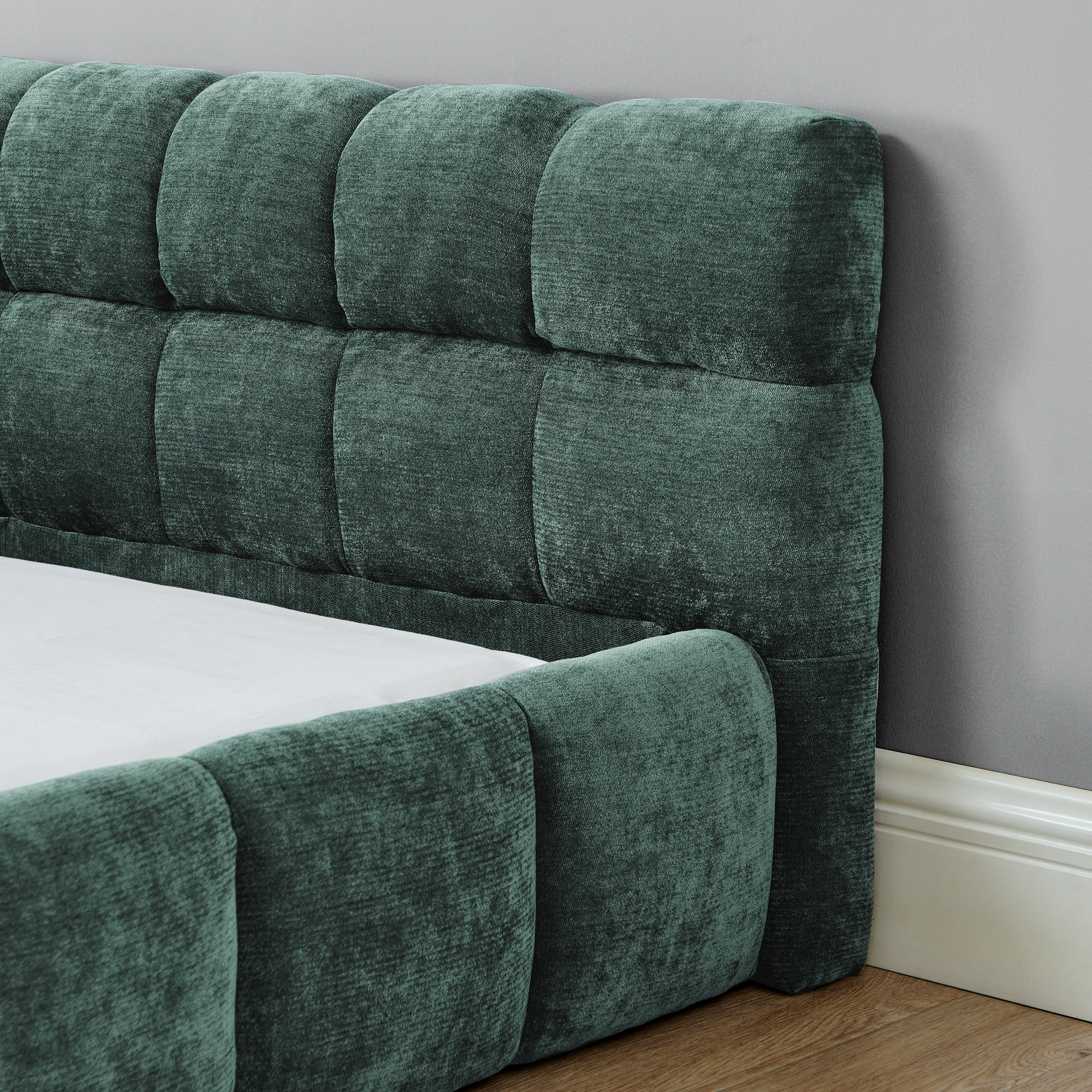 California King size Upholstered Bed Frame with Thick Fabric, Chenille Fabric Grounded California King Platform Bed with Headboard and Solid Frame. No Box Spring Needed-Blue Green-(90.5''*80.5''*31'') - Image 4