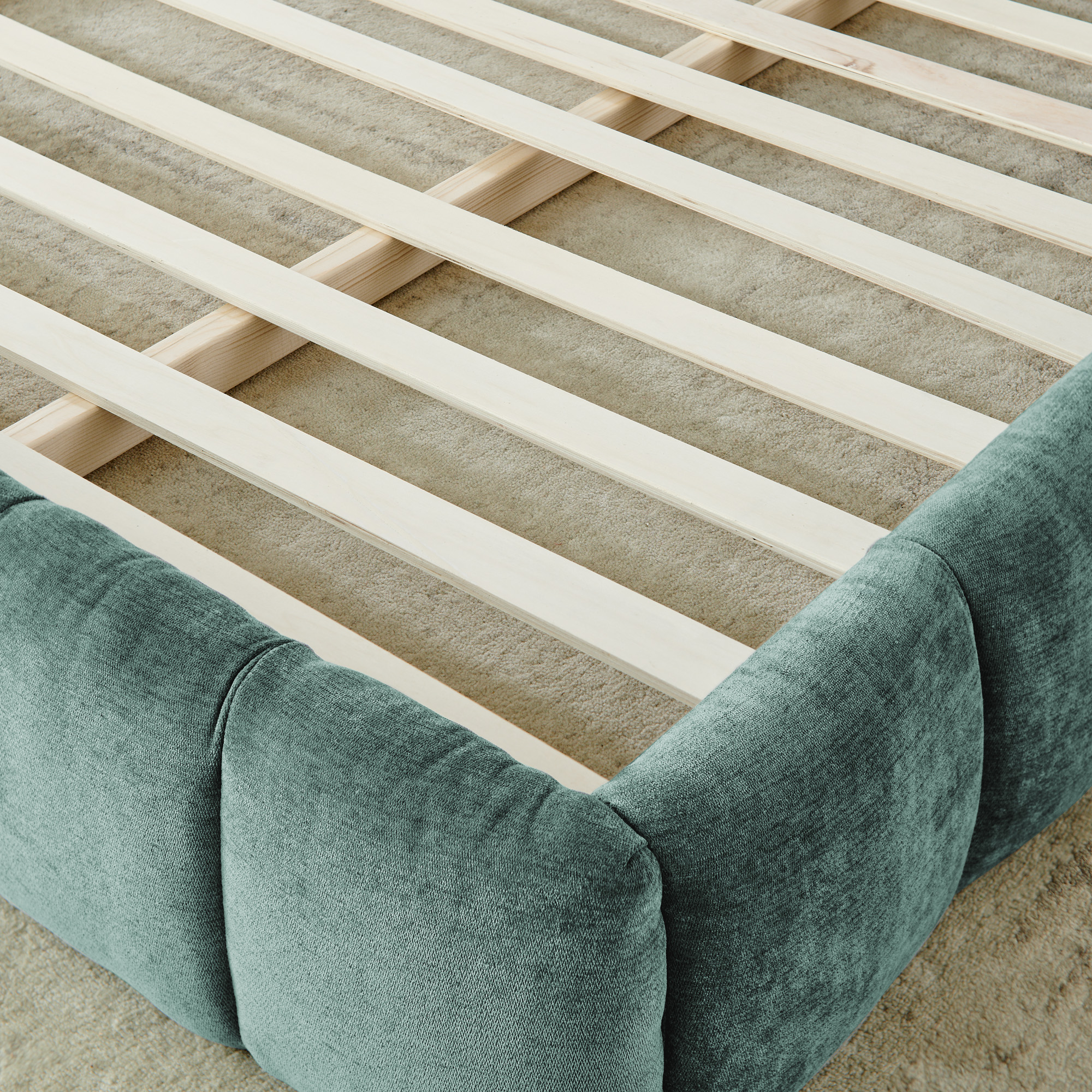 California King size Upholstered Bed Frame with Thick Fabric, Chenille Fabric Grounded California King Platform Bed with Headboard and Solid Frame. No Box Spring Needed-Blue Green-(90.5''*80.5''*31'') - Image 6