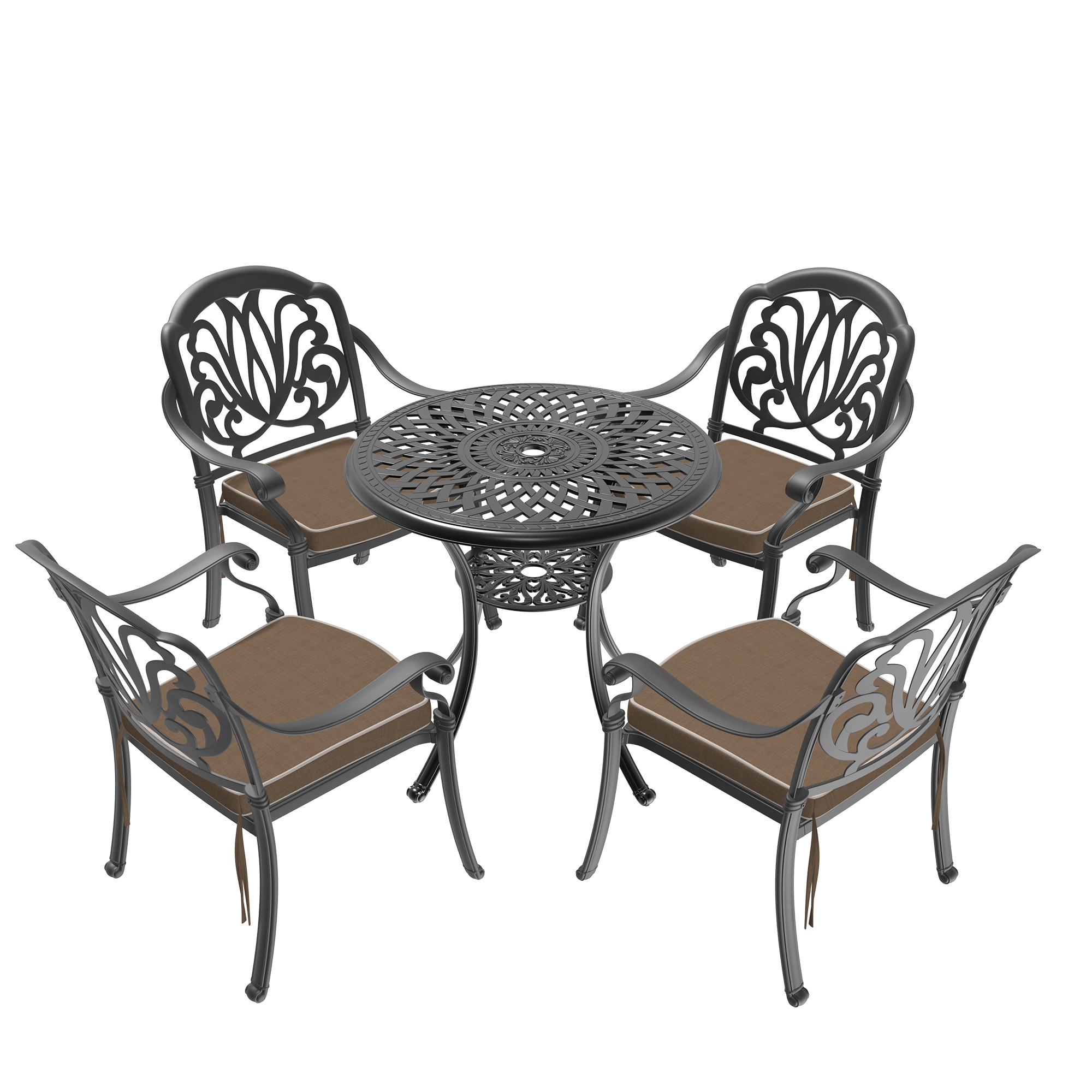 5-Piece Set Of Cast Aluminum Patio Furniture With Black Frame and Brown Seat Cushions(same sku: W1710S00044,W1710S00035 ) - Image 3