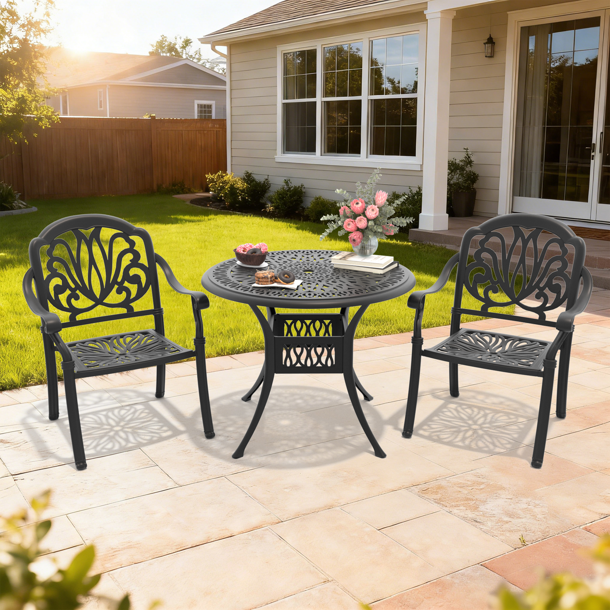 3-Piece Set Of Cast Aluminum Patio Furniture With Brown Cushions(same sku: W1710S00009) - Image 2