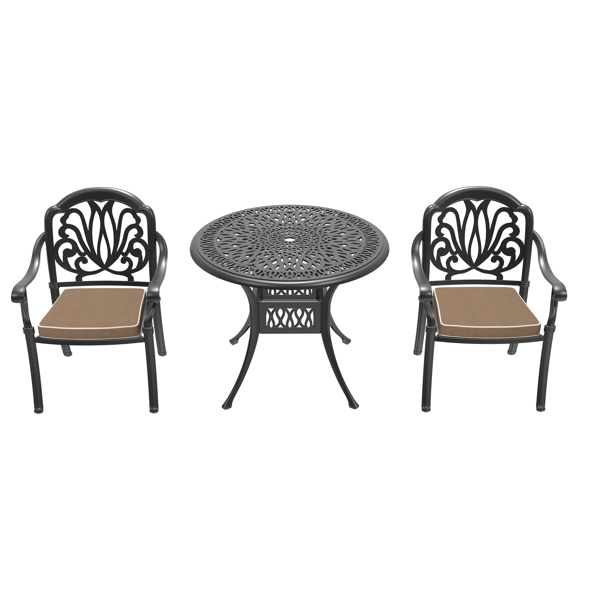 3-Piece Set Of Cast Aluminum Patio Furniture With Brown Cushions(same sku: W1710S00009) - Image 3