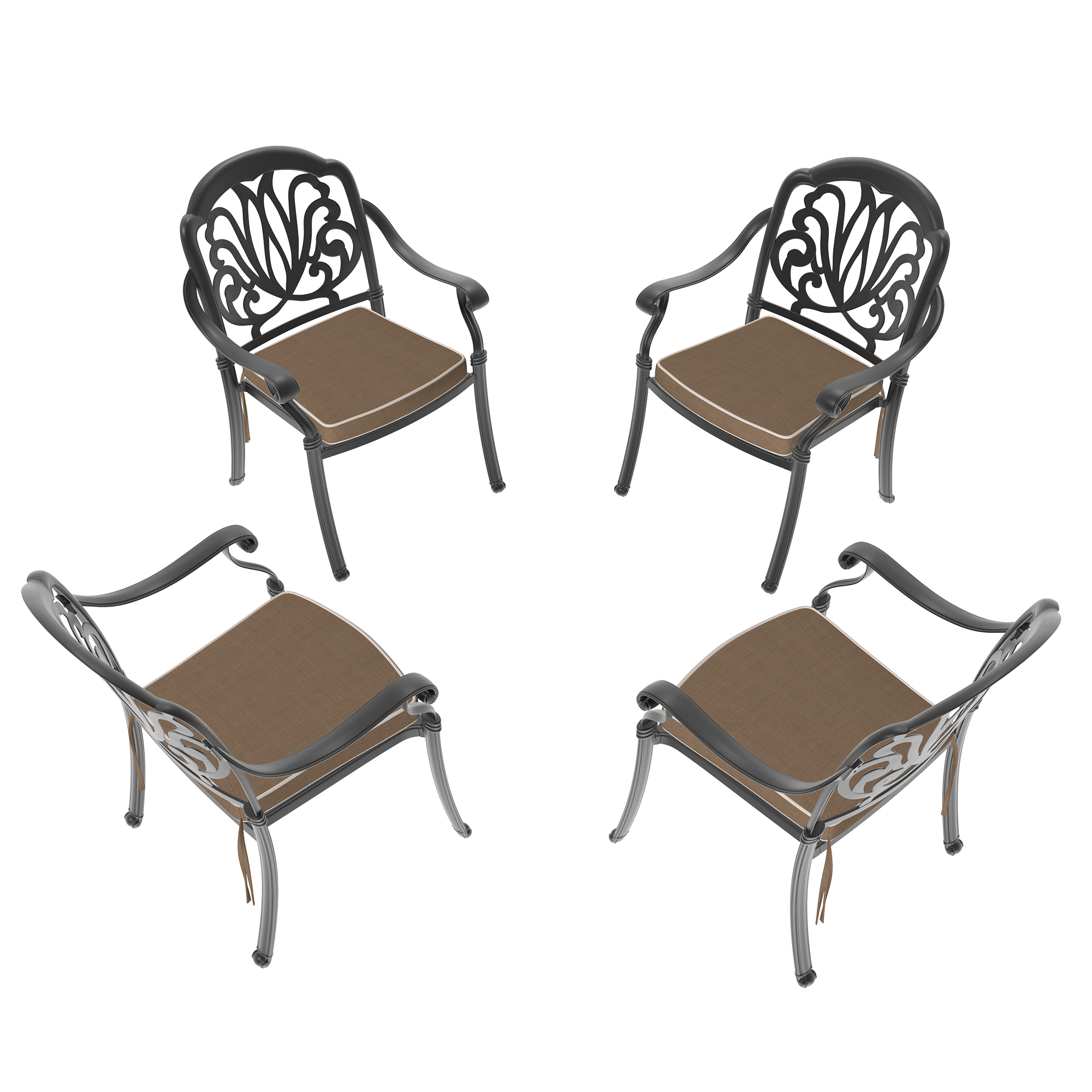 Cast Aluminum Patio Dining Chair 4PCS With Black Frame and Brown Cushions(same as W1710S00504,W171091754) - Image 2