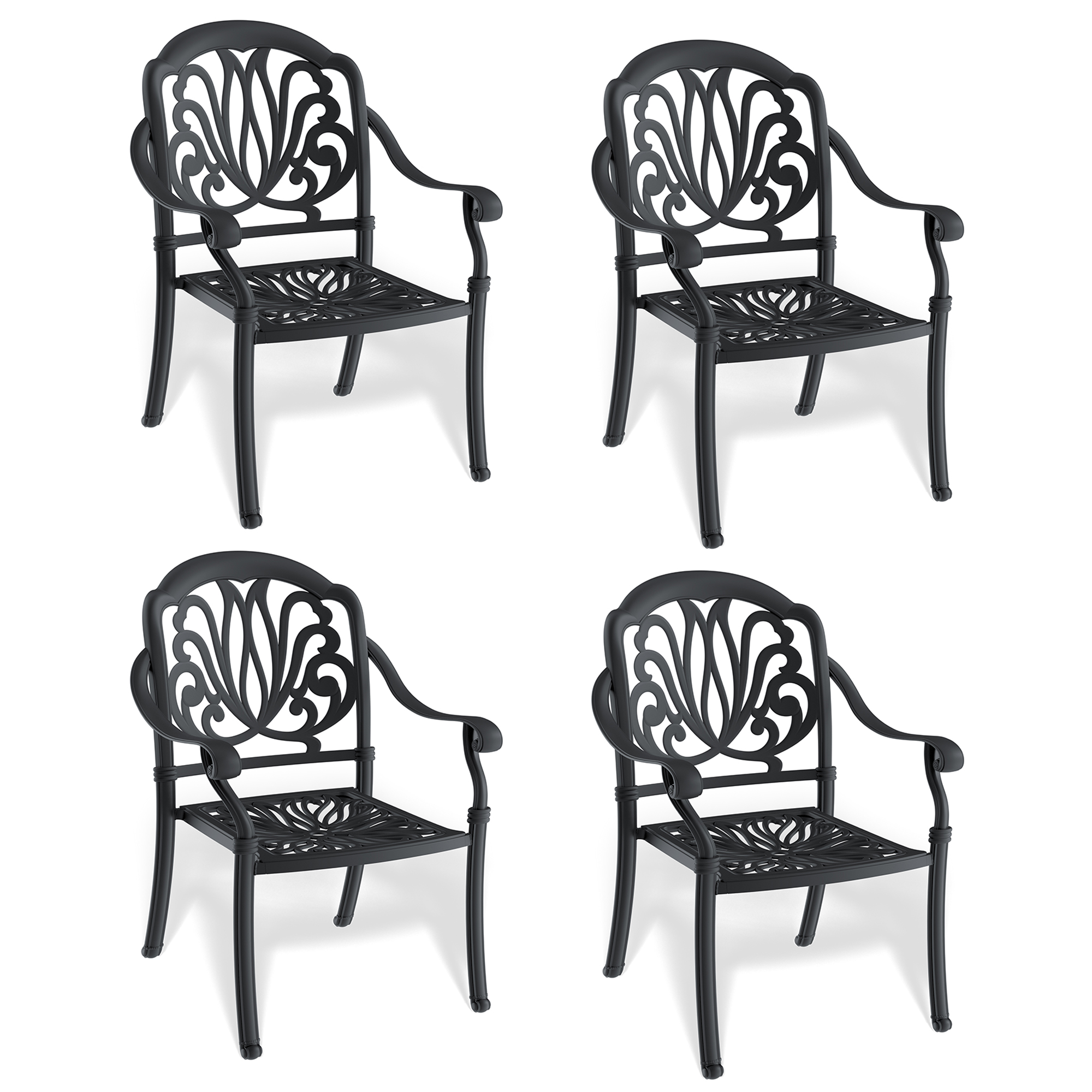 Cast Aluminum Patio Dining Chair 4PCS With Black Frame and Brown Cushions(same as W1710S00504,W171091754) - Image 3