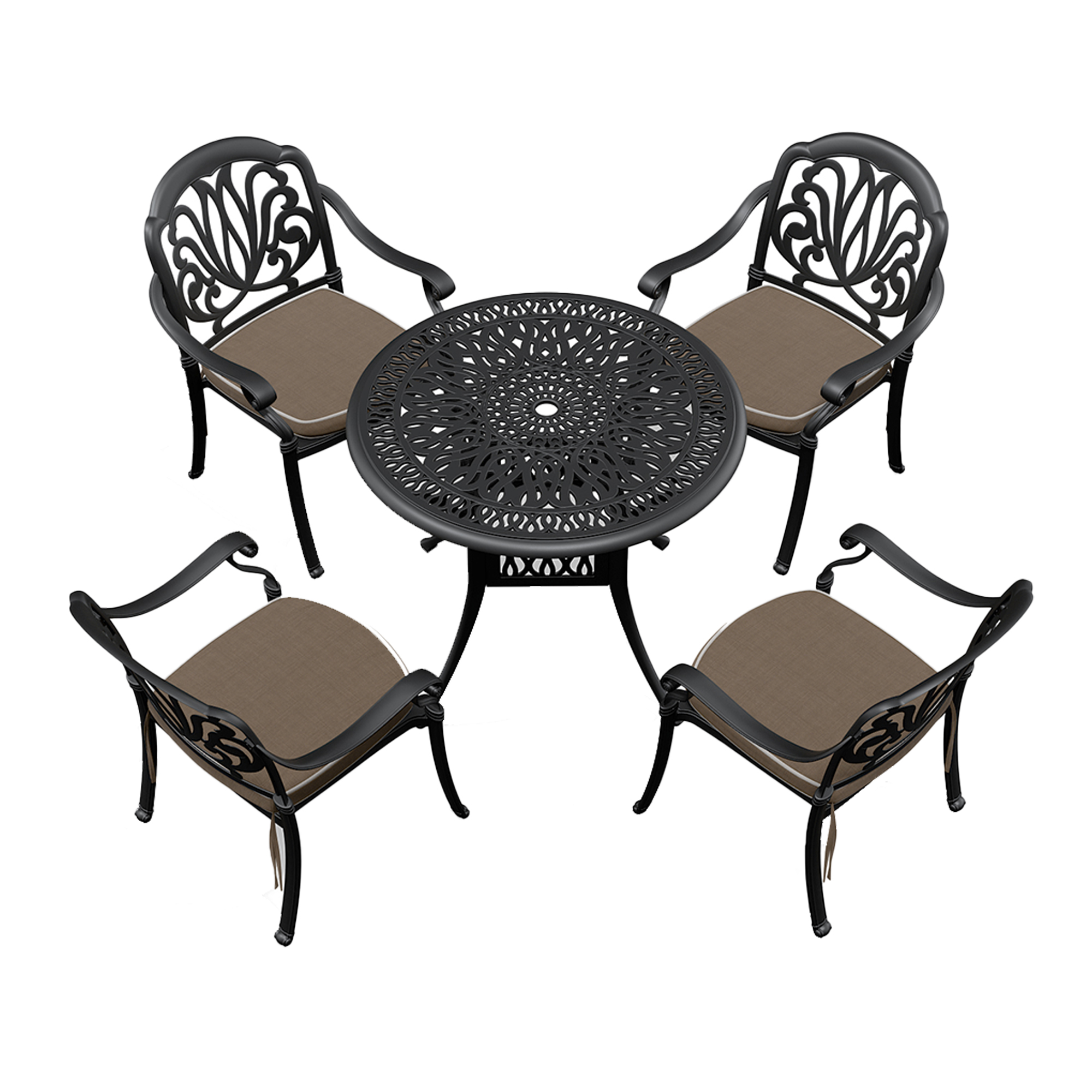 5-Piece Set Of Cast Aluminum Patio Furniture With Black Frame and Brown Seat Cushions(same sku: W1710S00050,W1710S00001) - Image 3