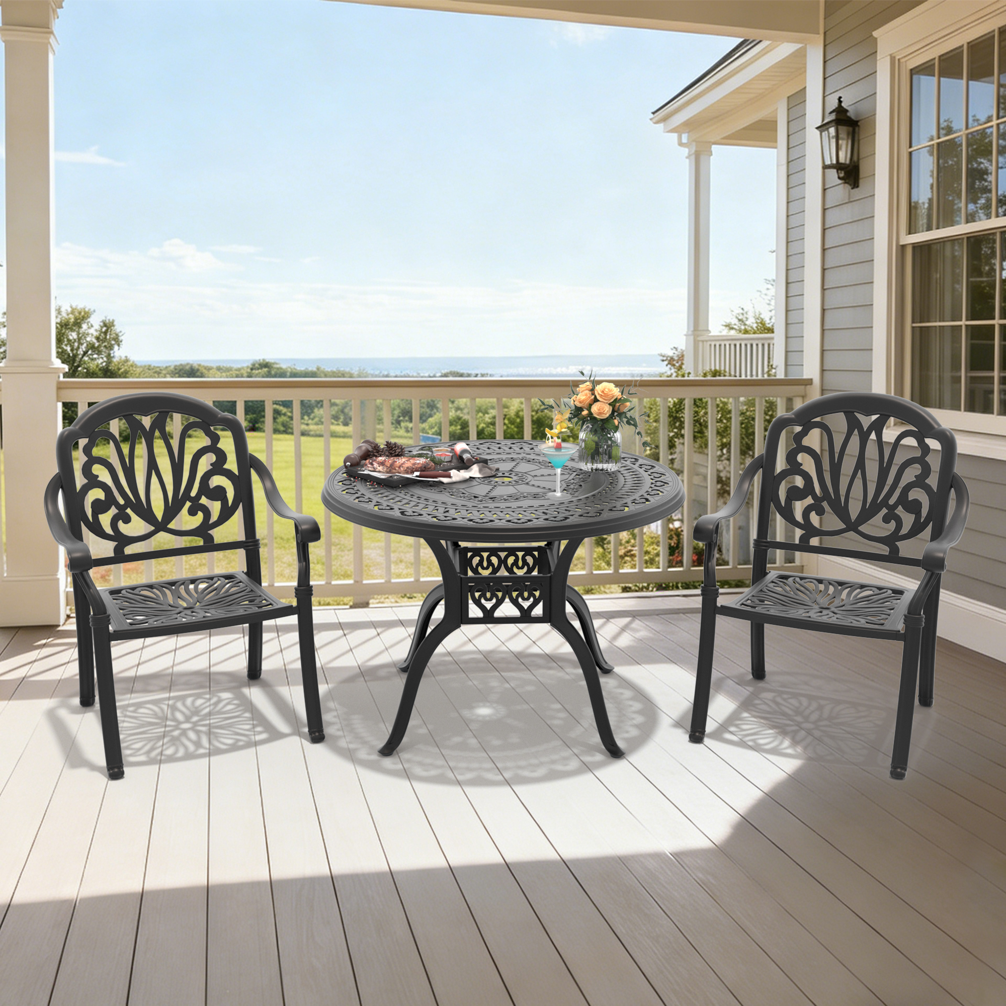 3-Piece Set Of Cast Aluminum Patio Furniture With Brown Cushions(same sku: W1710S00008) - Image 2