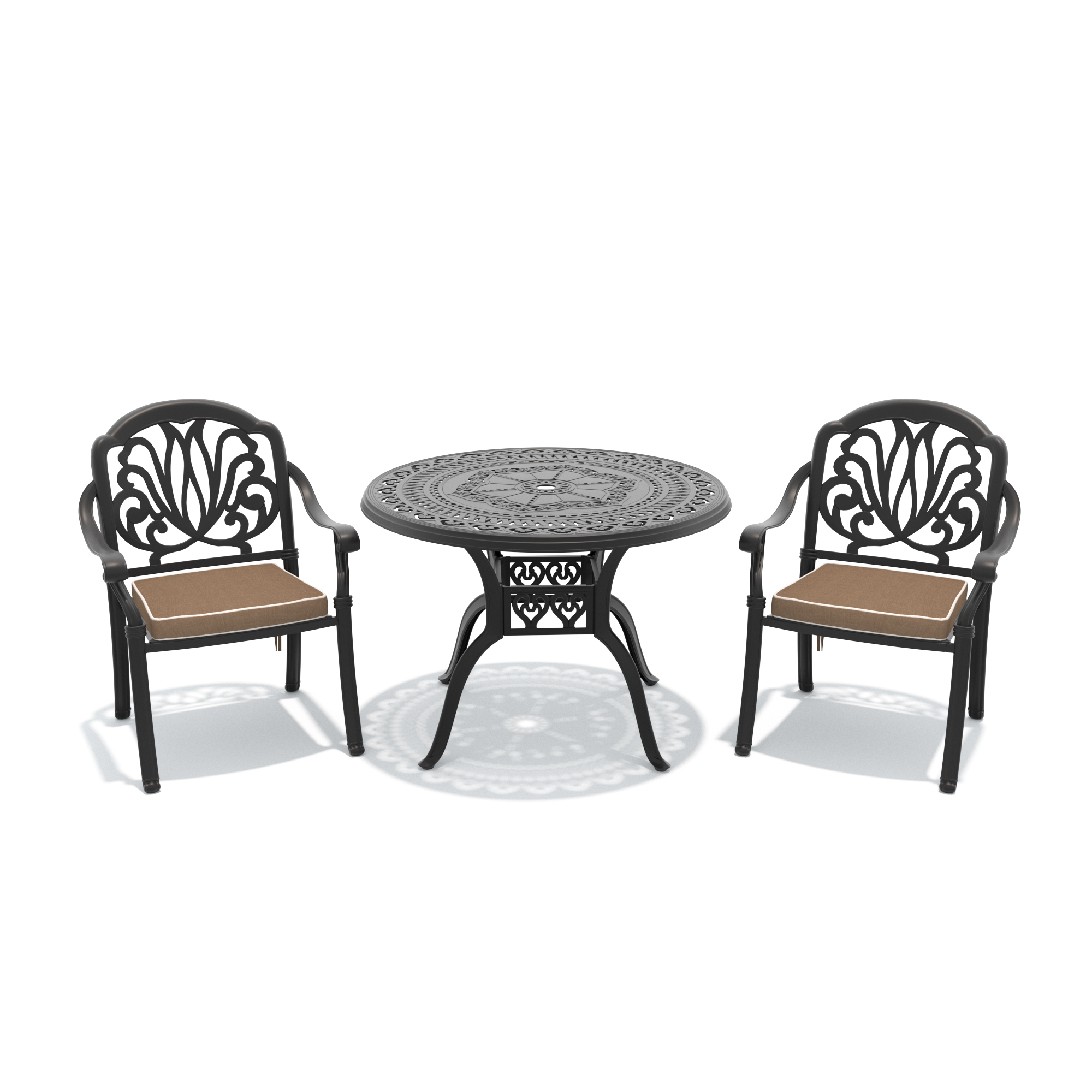 3-Piece Set Of Cast Aluminum Patio Furniture With Brown Cushions(same sku: W1710S00008) - Image 3