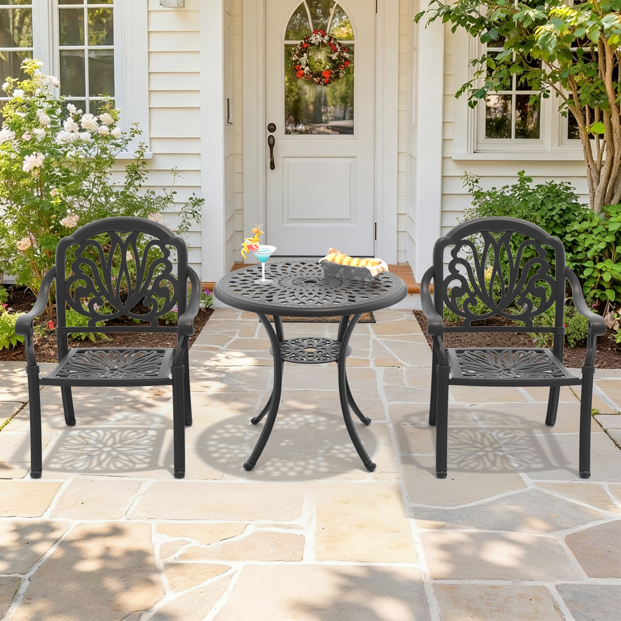 3-Piece Set Of Cast Aluminum Patio Furniture With Brown Cushions(same sku: W1710S00002) - Image 2