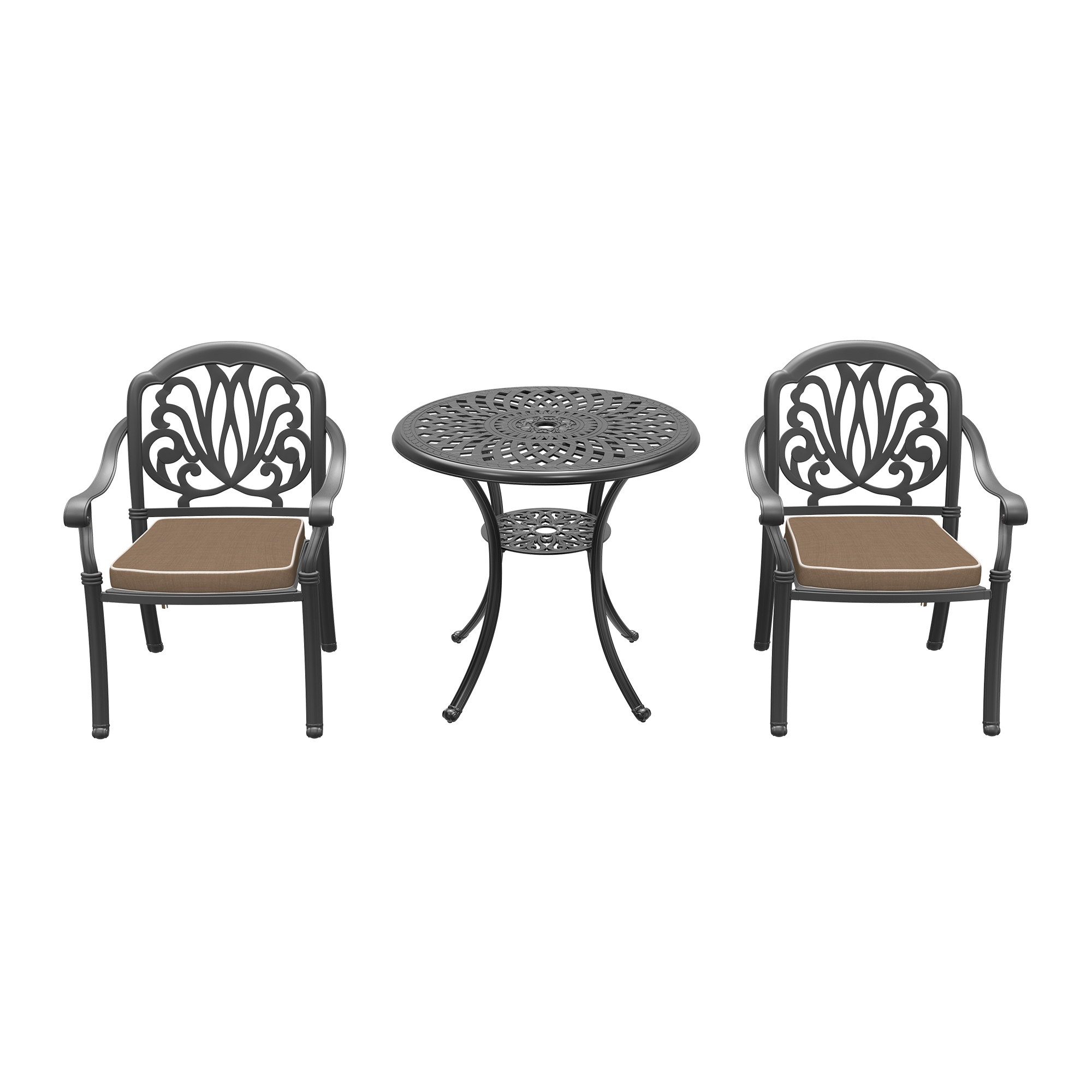 3-Piece Set Of Cast Aluminum Patio Furniture With Brown Cushions(same sku: W1710S00002) - Image 3