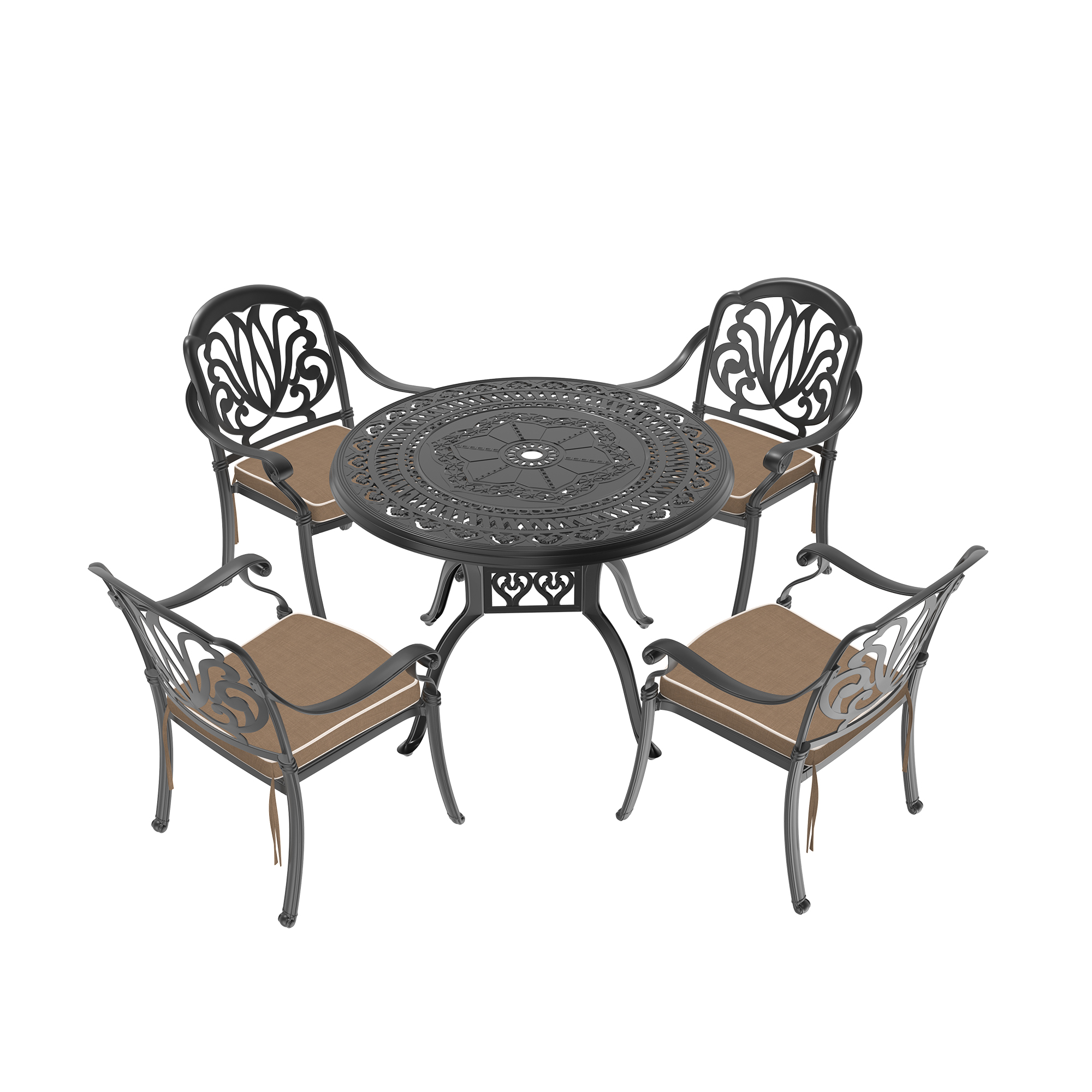 5-Piece Set Of Cast Aluminum Patio Furniture With Black Frame and Brown Seat Cushions(same sku: W1710S00062,W1710S00012) - Image 3
