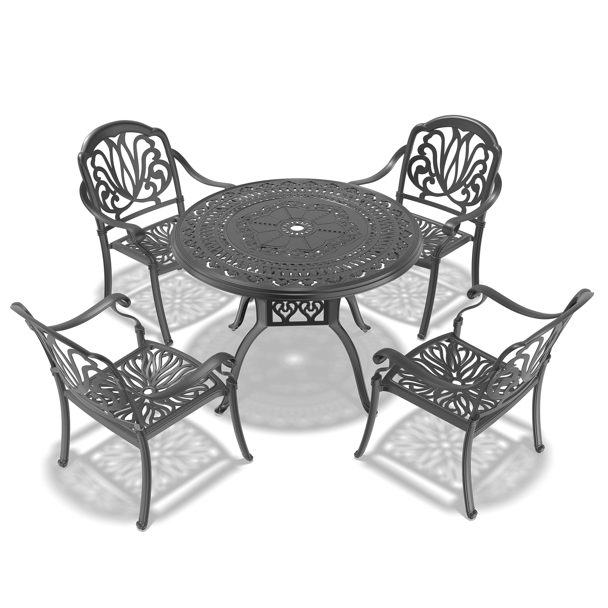 5-Piece Set Of Cast Aluminum Patio Furniture With Black Frame and Brown Seat Cushions(same sku: W1710S00062,W1710S00012) - Image 4