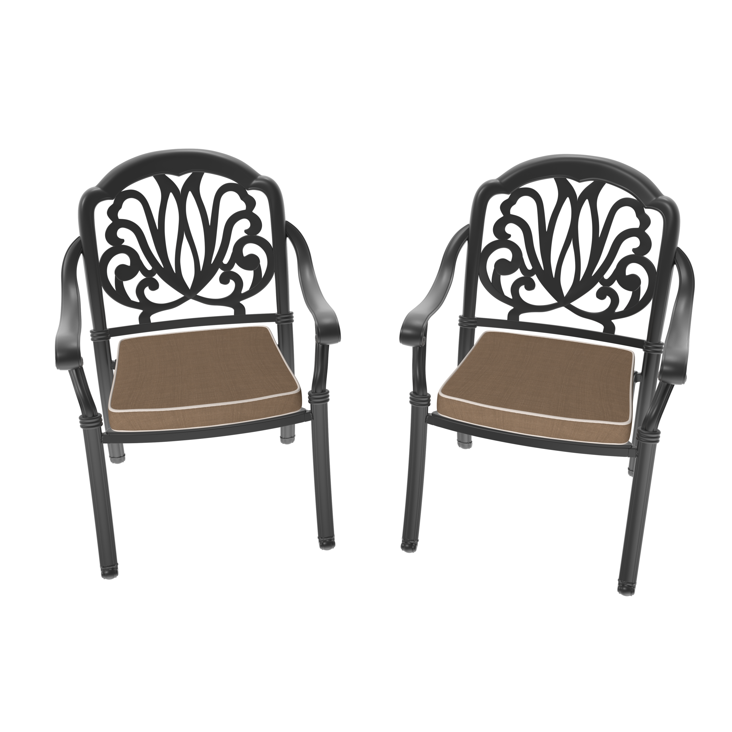Cast Aluminum Patio Dining Chair 2PCS With Black Frame and Brown Cushions (same sku:W171091743) - Image 2
