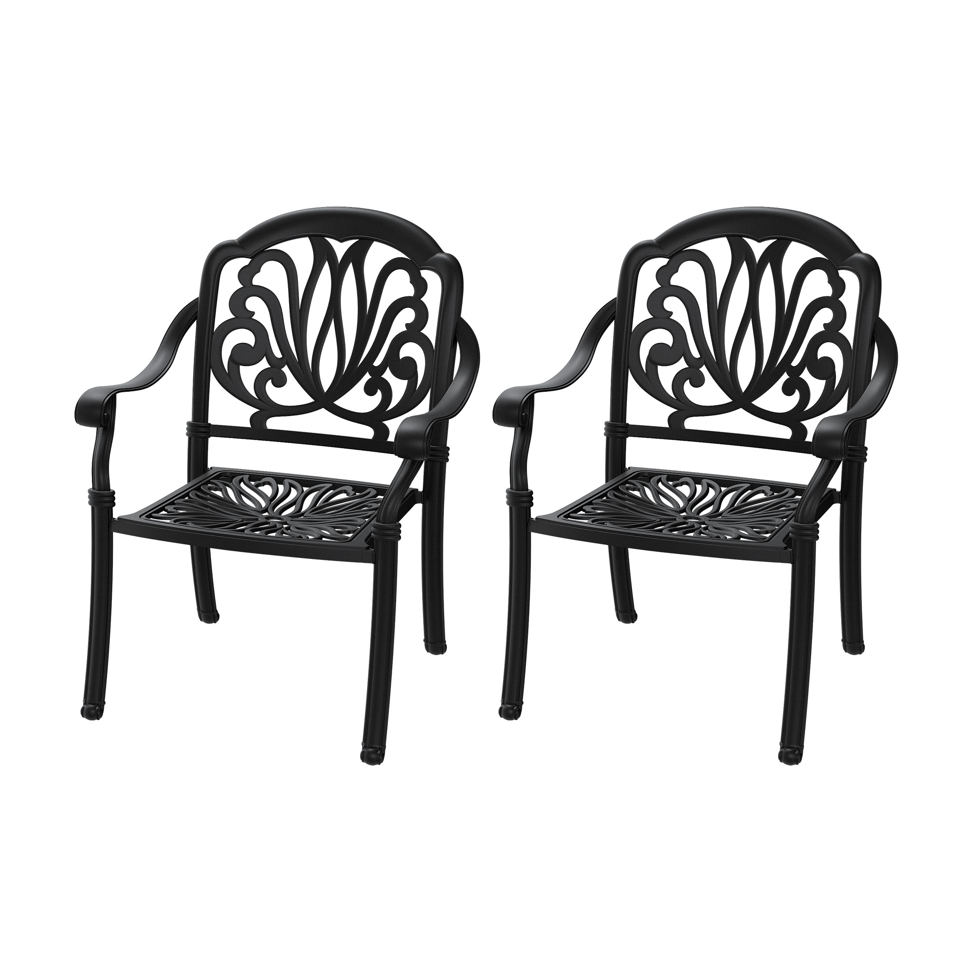 Cast Aluminum Patio Dining Chair 2PCS With Black Frame and Brown Cushions (same sku:W171091743) - Image 3