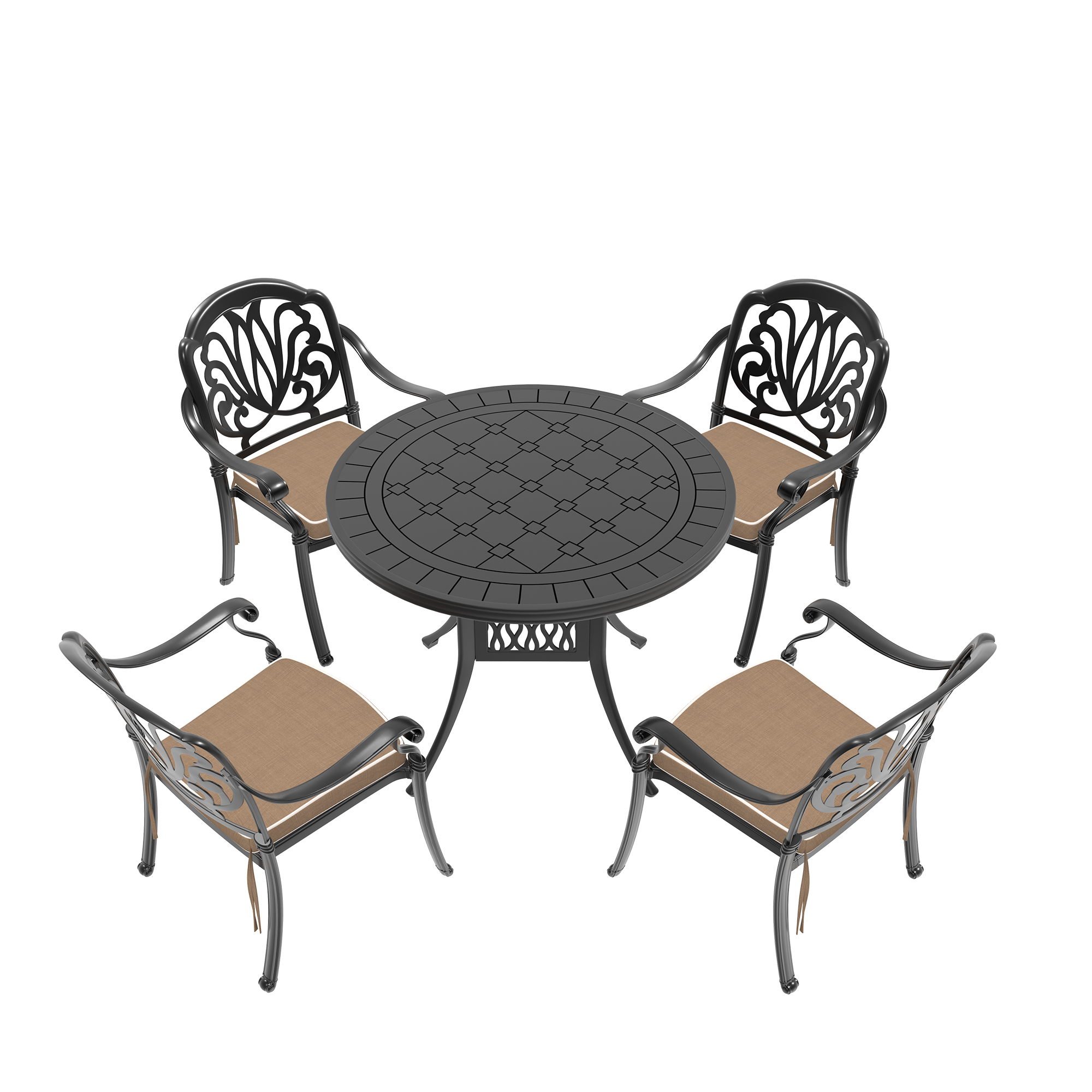 5-Piece Set Of Cast Aluminum Patio Furniture With Brown Cushions(same as W1710S00549) - Image 3