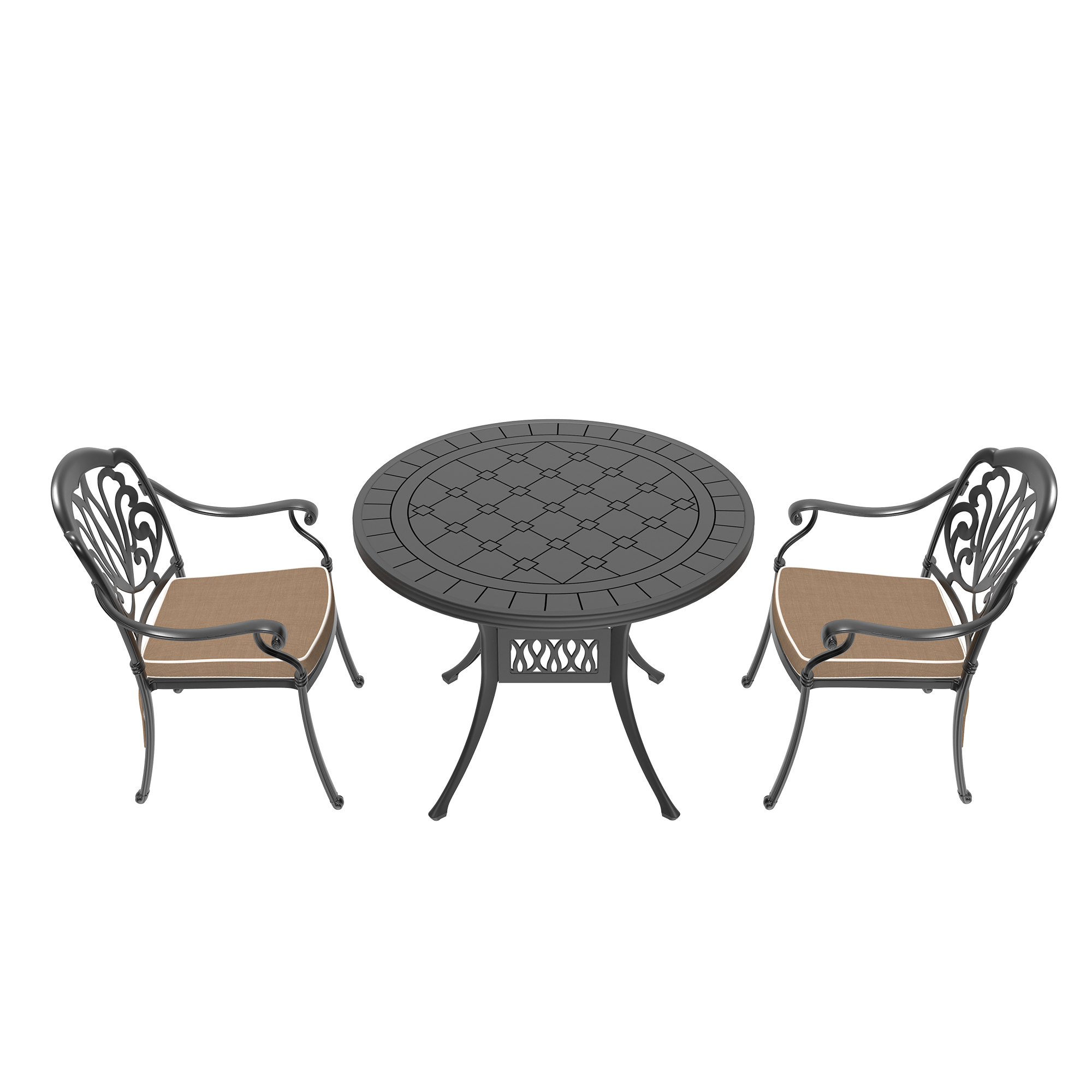 3-Piece Set Of Cast Aluminum Patio Furniture With Brown Cushions(same sku: W1710S00010) - Image 2