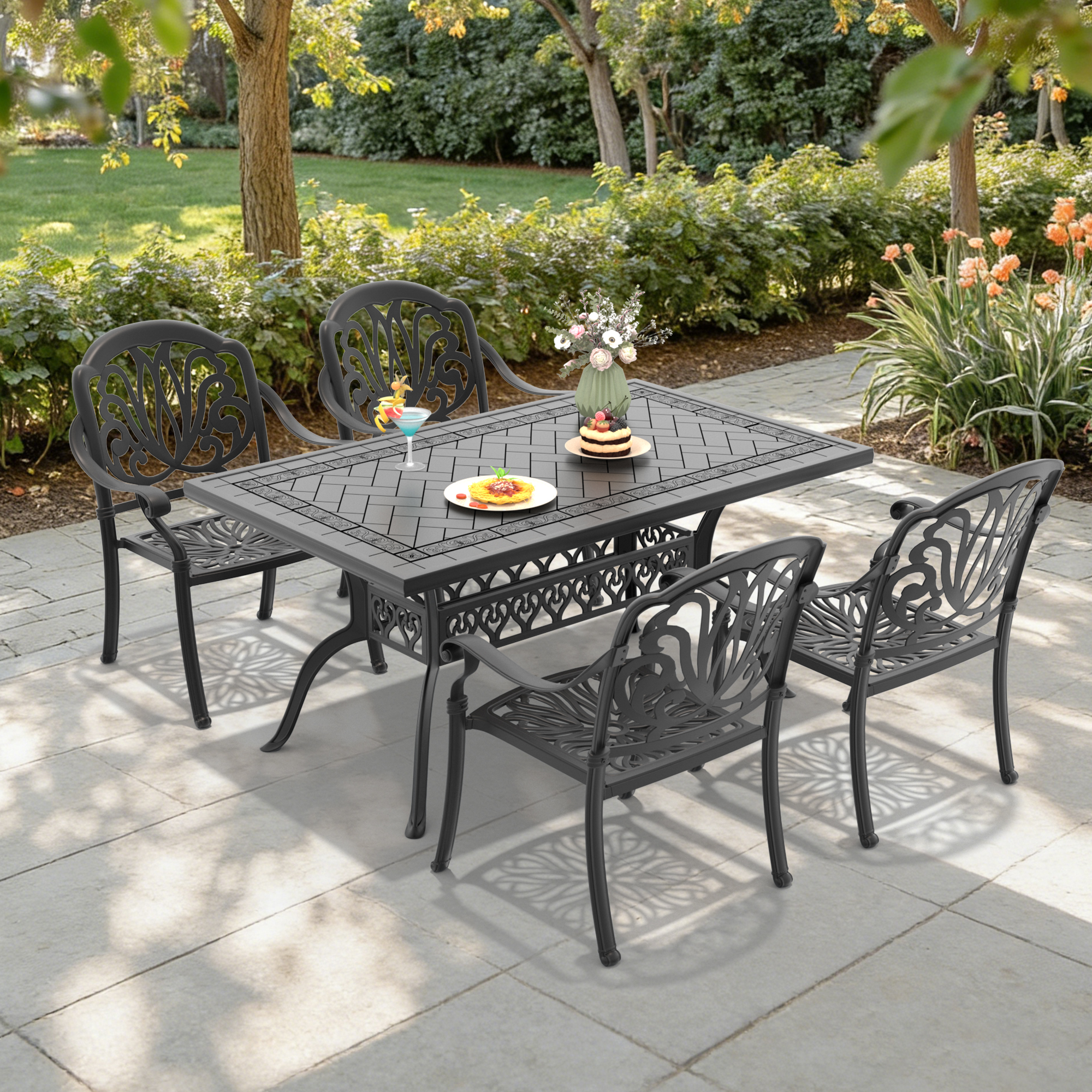 5-Piece Set Of Cast Aluminum Patio Furniture With Brown Cushions(same sku:W1710S00079,W1710S00015) - Image 2