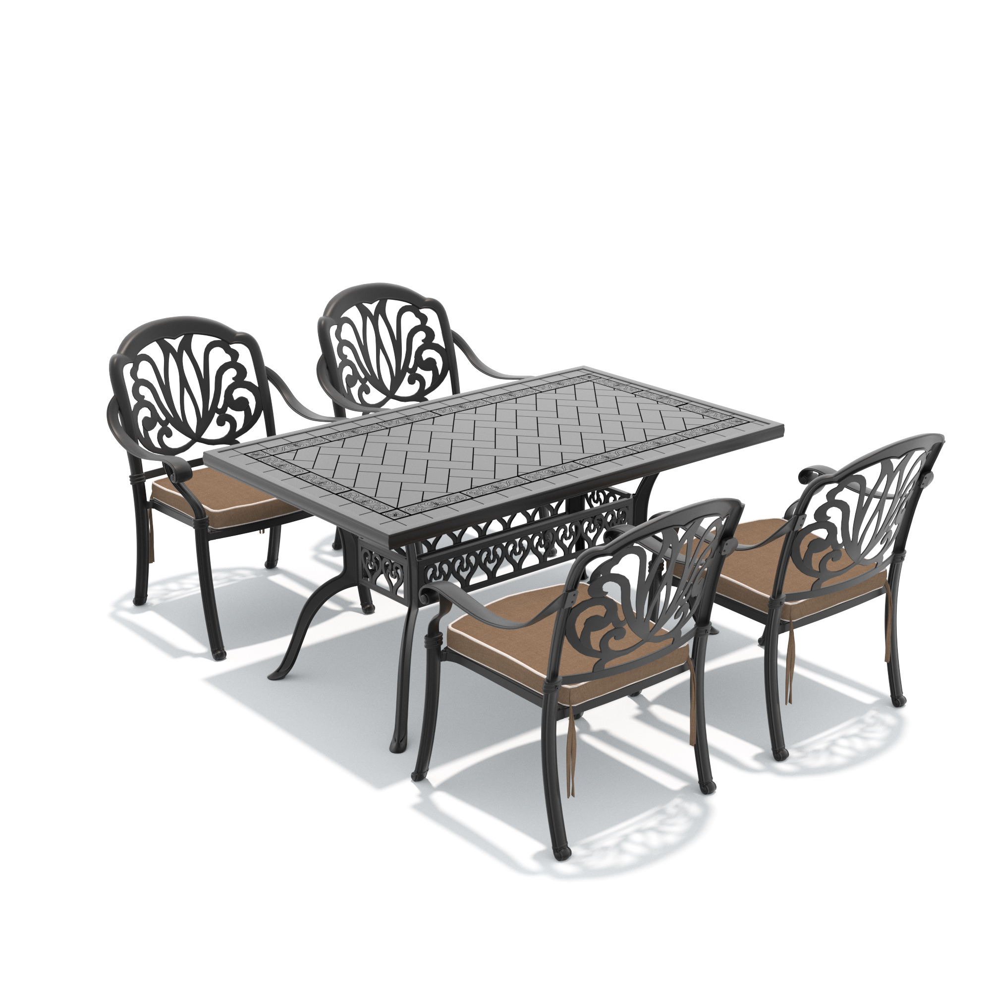 5-Piece Set Of Cast Aluminum Patio Furniture With Brown Cushions(same sku:W1710S00079,W1710S00015) - Image 3