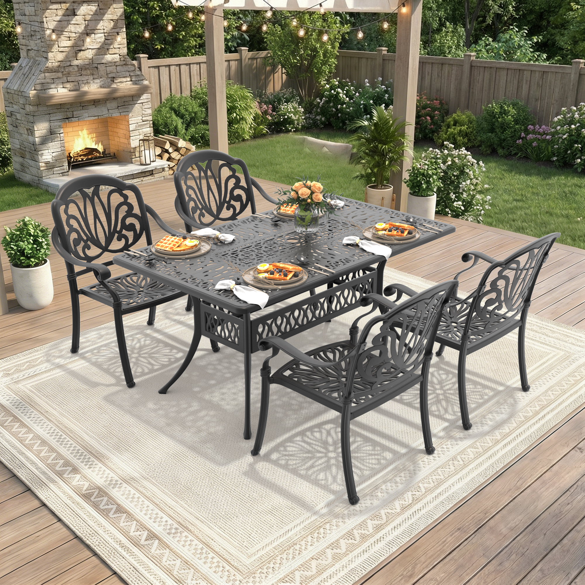 5-Piece Set Of Cast Aluminum Patio Furniture With Brown Cushions(same sku:W1710S00085,W1710S00011) - Image 2