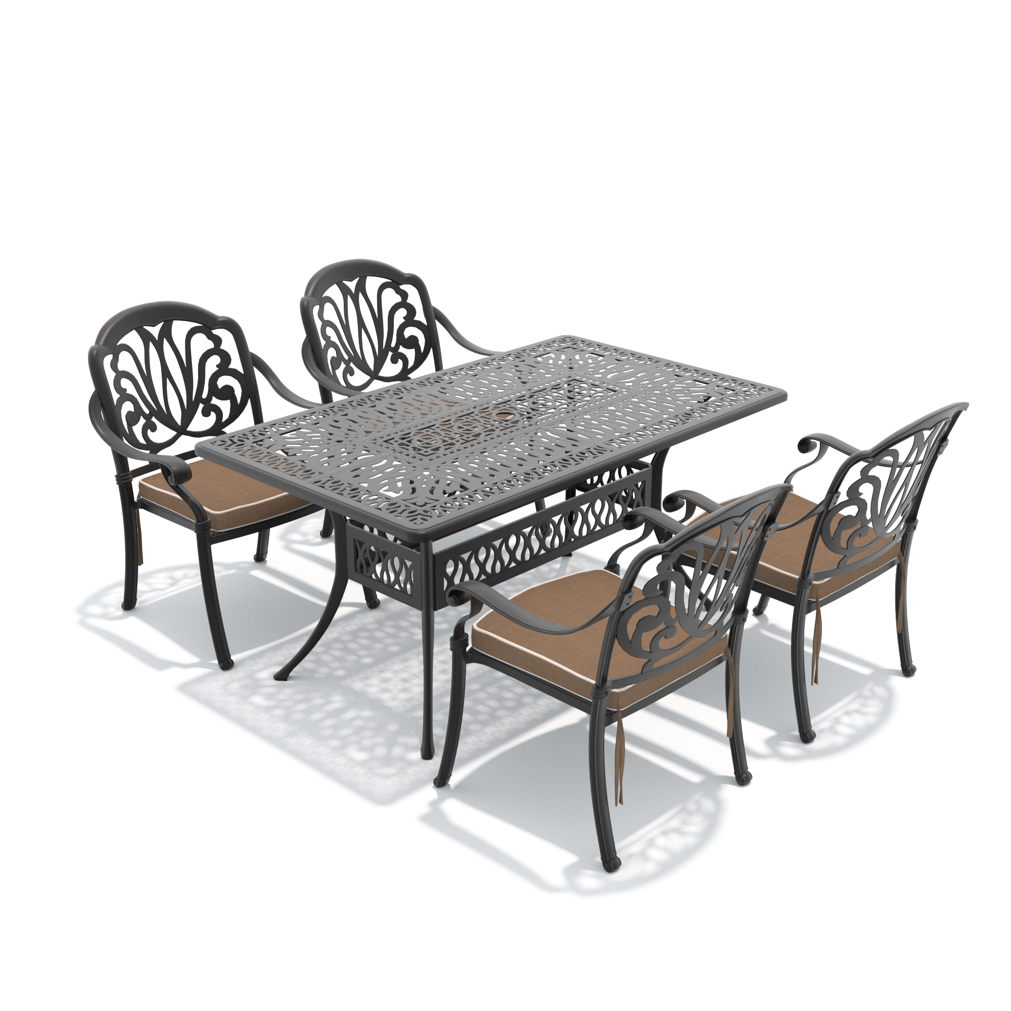 5-Piece Set Of Cast Aluminum Patio Furniture With Brown Cushions(same sku:W1710S00085,W1710S00011) - Image 3