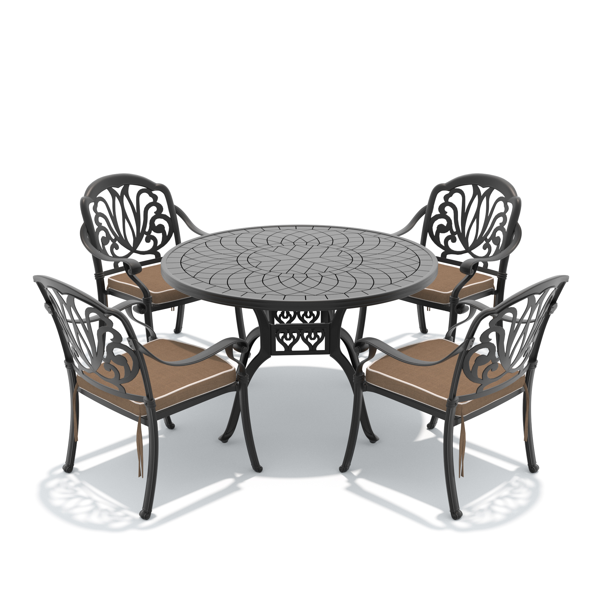 5-Piece Set Of Cast Aluminum Patio Furniture With Brown Cushions(same sku:W1710S00073,W1710S00014) - Image 3