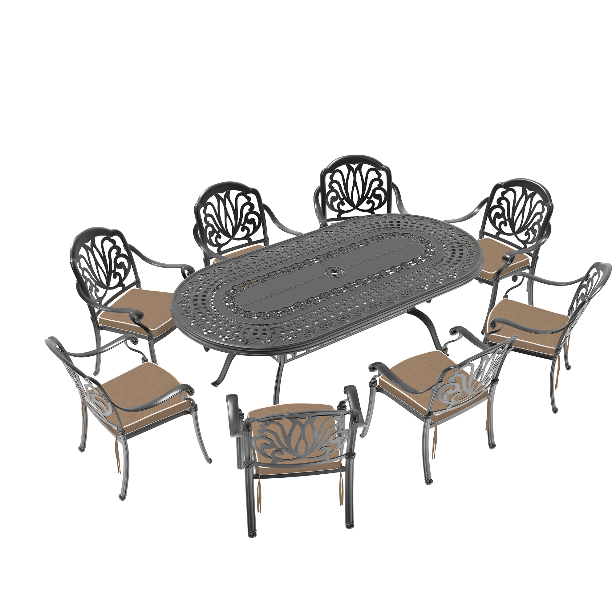 9-Piece Set Of Cast Aluminum Patio Furniture With Black Frame and Brown Seat Cushions(same sku:W1710S00104) - Image 3