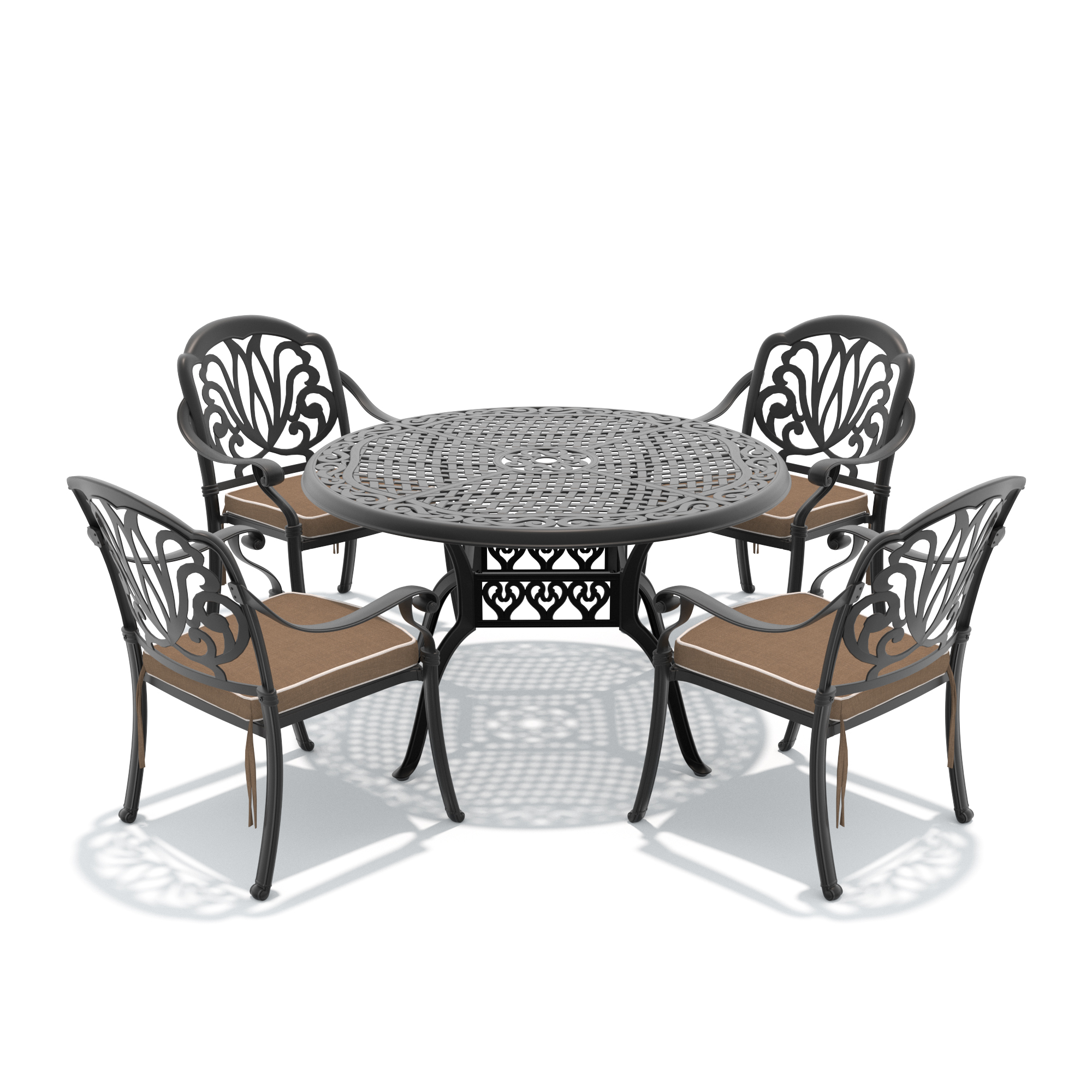 5-Piece Set Of Cast Aluminum Patio Furniture With Black Frame and Brown Seat Cushions(same sku: W1710S00139) - Image 3