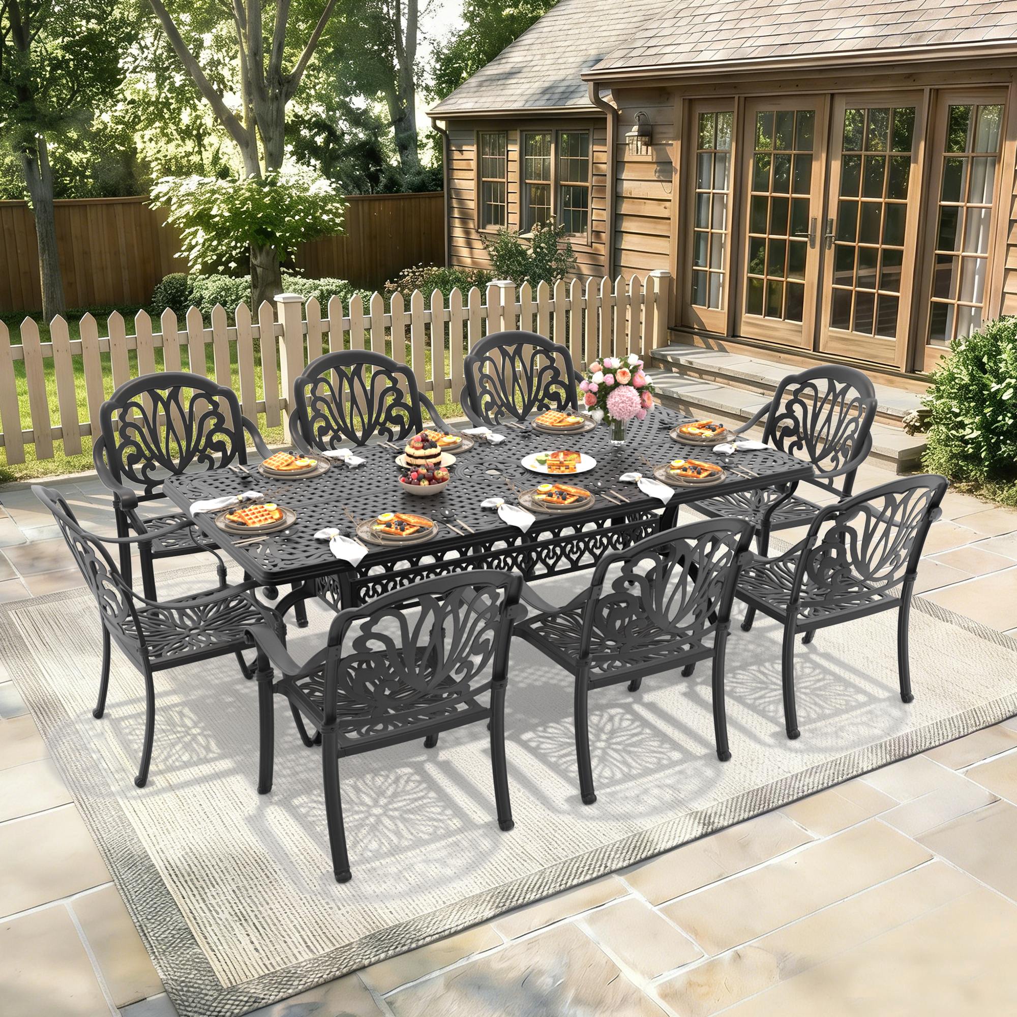 9-Piece Set Of Cast Aluminum Patio Furniture With Brown Cushions(same as W1710S00610) - Image 2