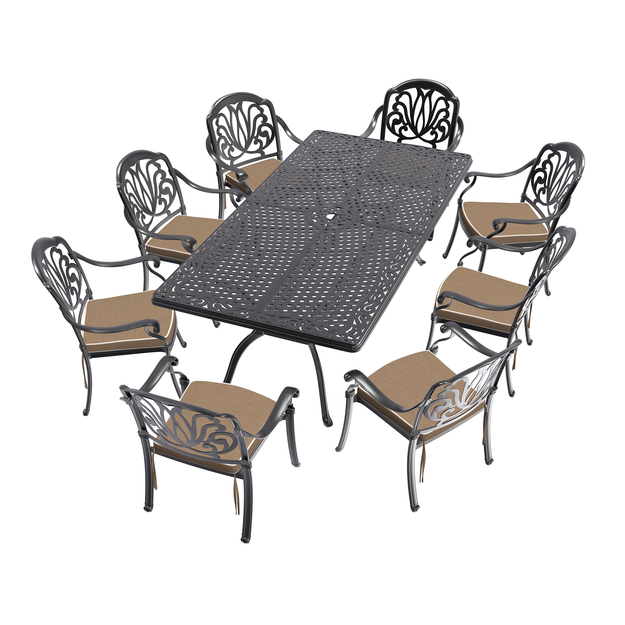 9-Piece Set Of Cast Aluminum Patio Furniture With Brown Cushions(same as W1710S00610) - Image 3