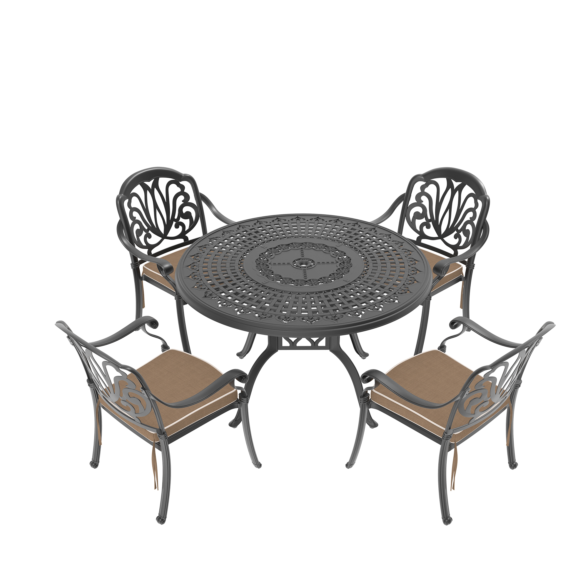 5-Piece Set Of Cast Aluminum Patio Furniture With Brown Cushions(same as W1710S00562) - Image 3
