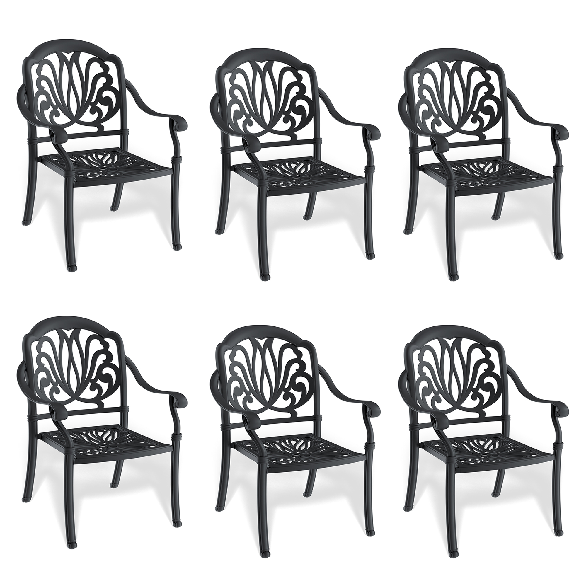 Cast Aluminum Patio Dining Chair 6PCS With Black Frame and Brown Cushions (same as:W1710S00507,W1710P166053) - Image 3