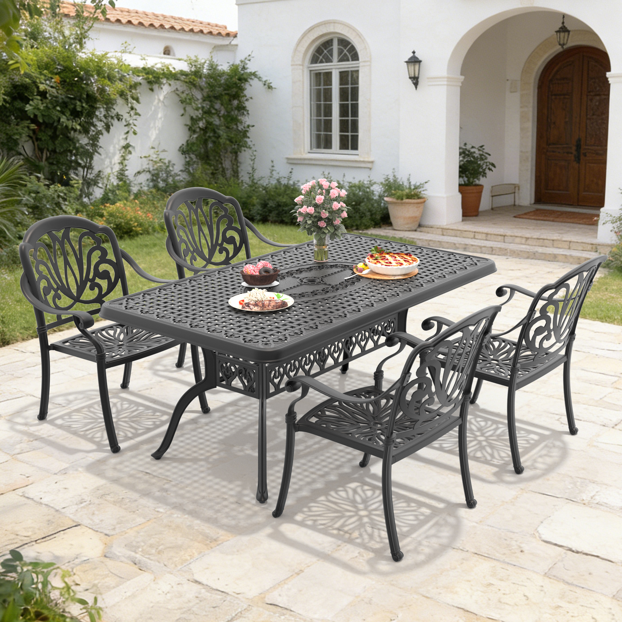 5-Piece Set Of Cast Aluminum Patio Furniture With Black Frame and Brown Cushions(same as W1710S00587) - Image 2