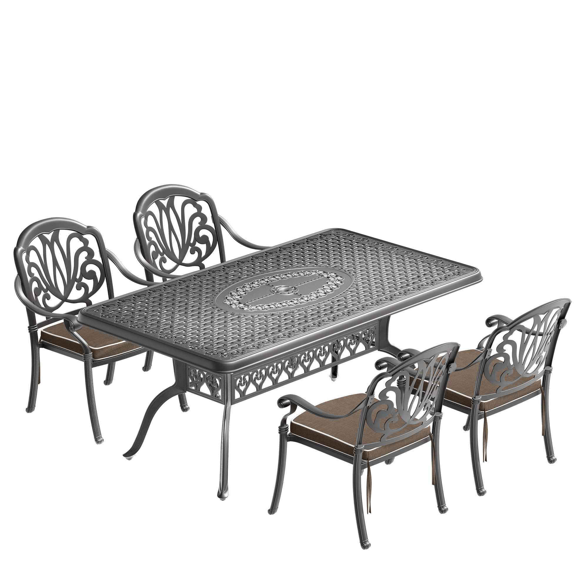 5-Piece Set Of Cast Aluminum Patio Furniture With Black Frame and Brown Cushions(same as W1710S00587) - Image 3
