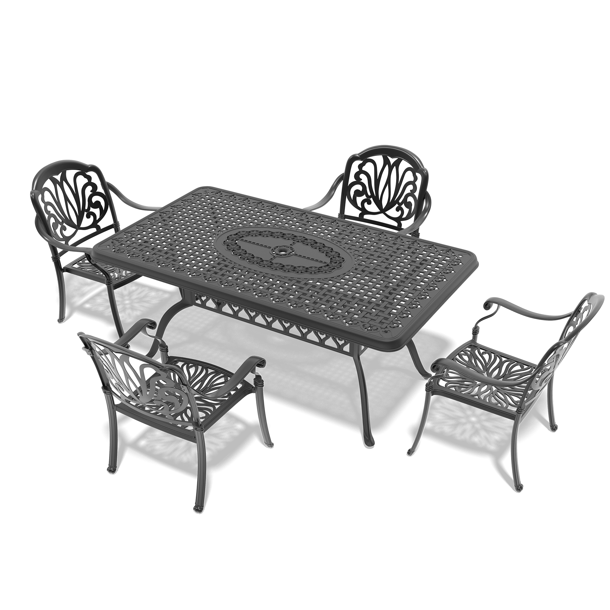 5-Piece Set Of Cast Aluminum Patio Furniture With Black Frame and Brown Cushions(same as W1710S00587) - Image 4