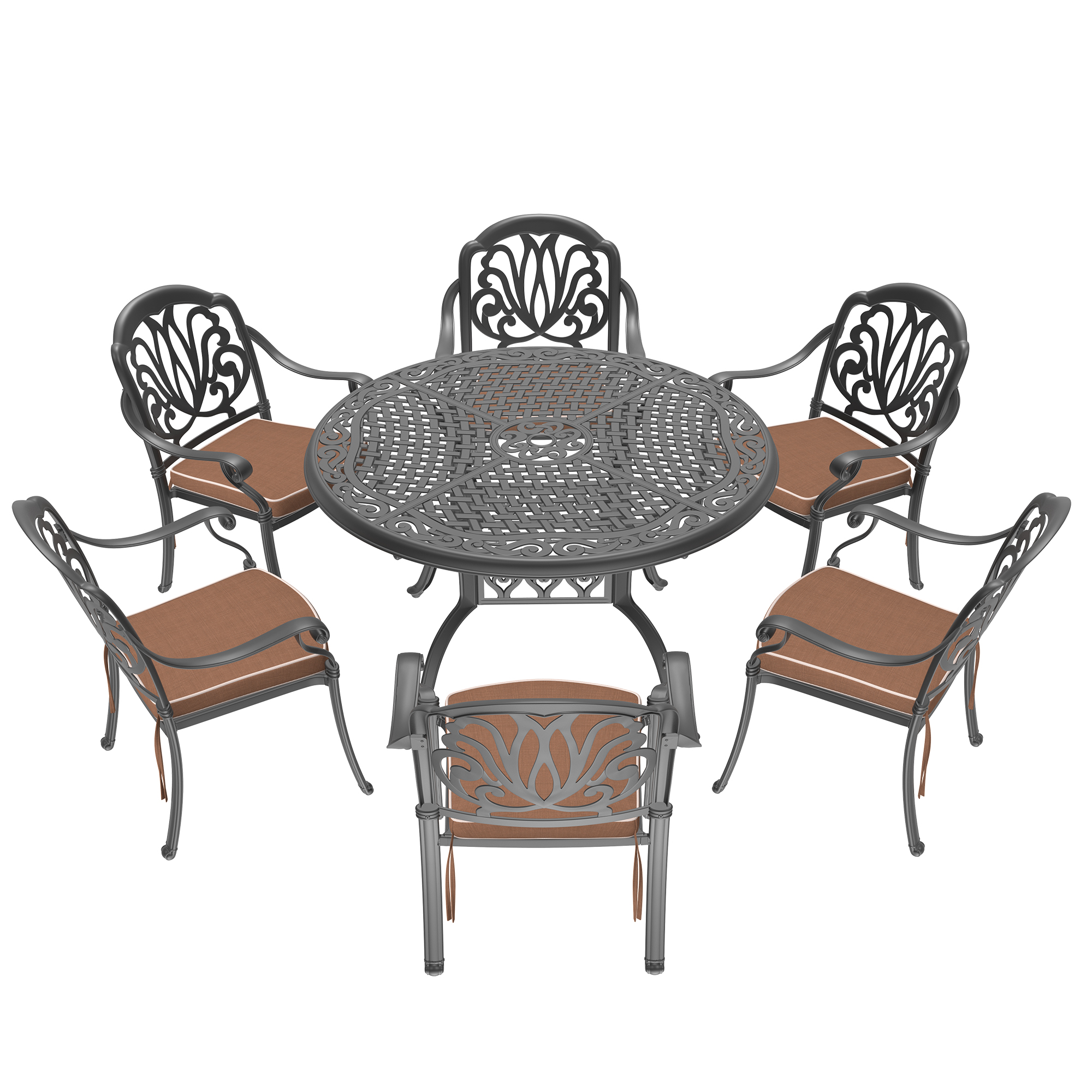 7-Piece Set Of Cast Aluminum Patio Furniture With Brown Cushions (same as:,W1710S00621 , W1710S00140) - Image 3