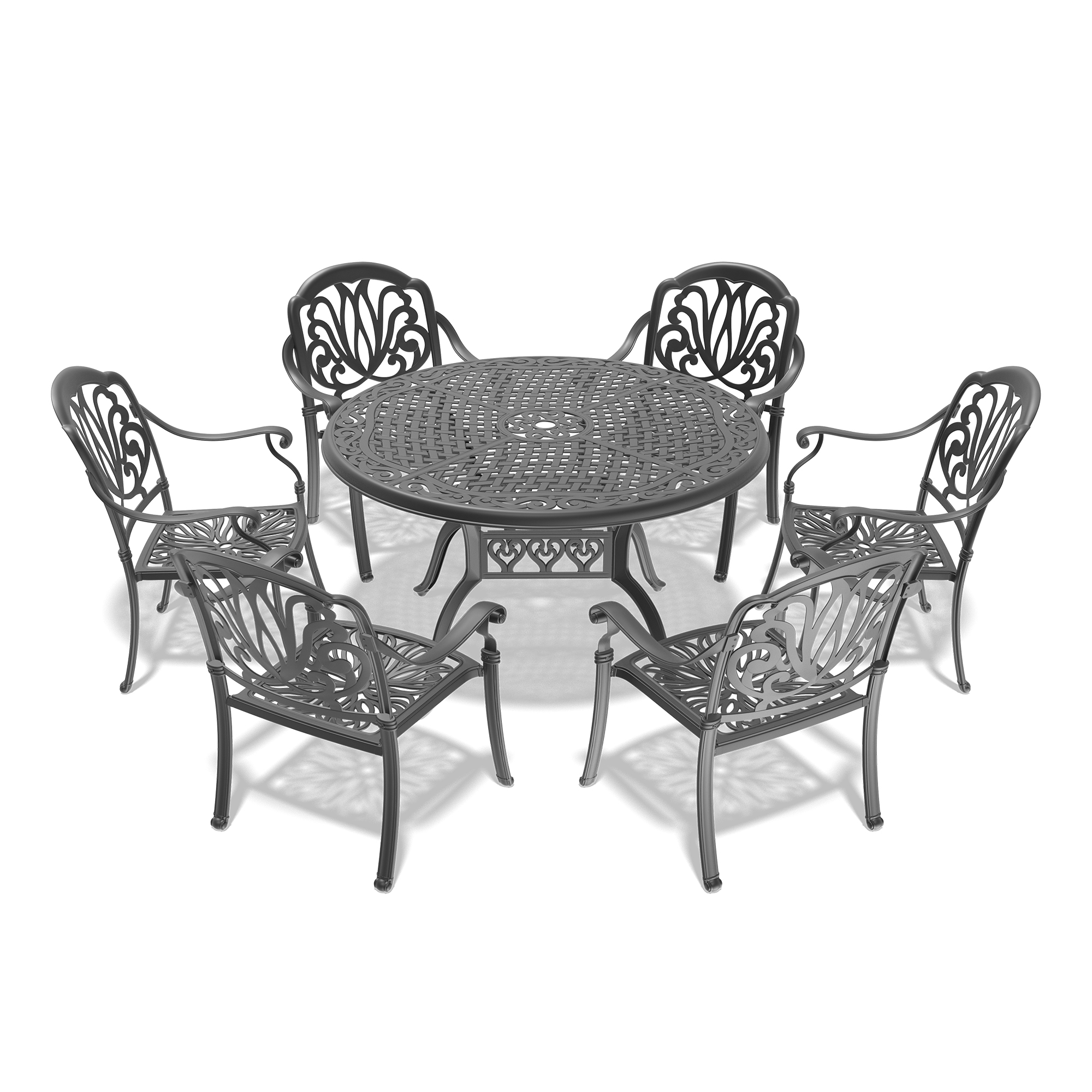 7-Piece Set Of Cast Aluminum Patio Furniture With Brown Cushions (same as:,W1710S00621 , W1710S00140) - Image 4