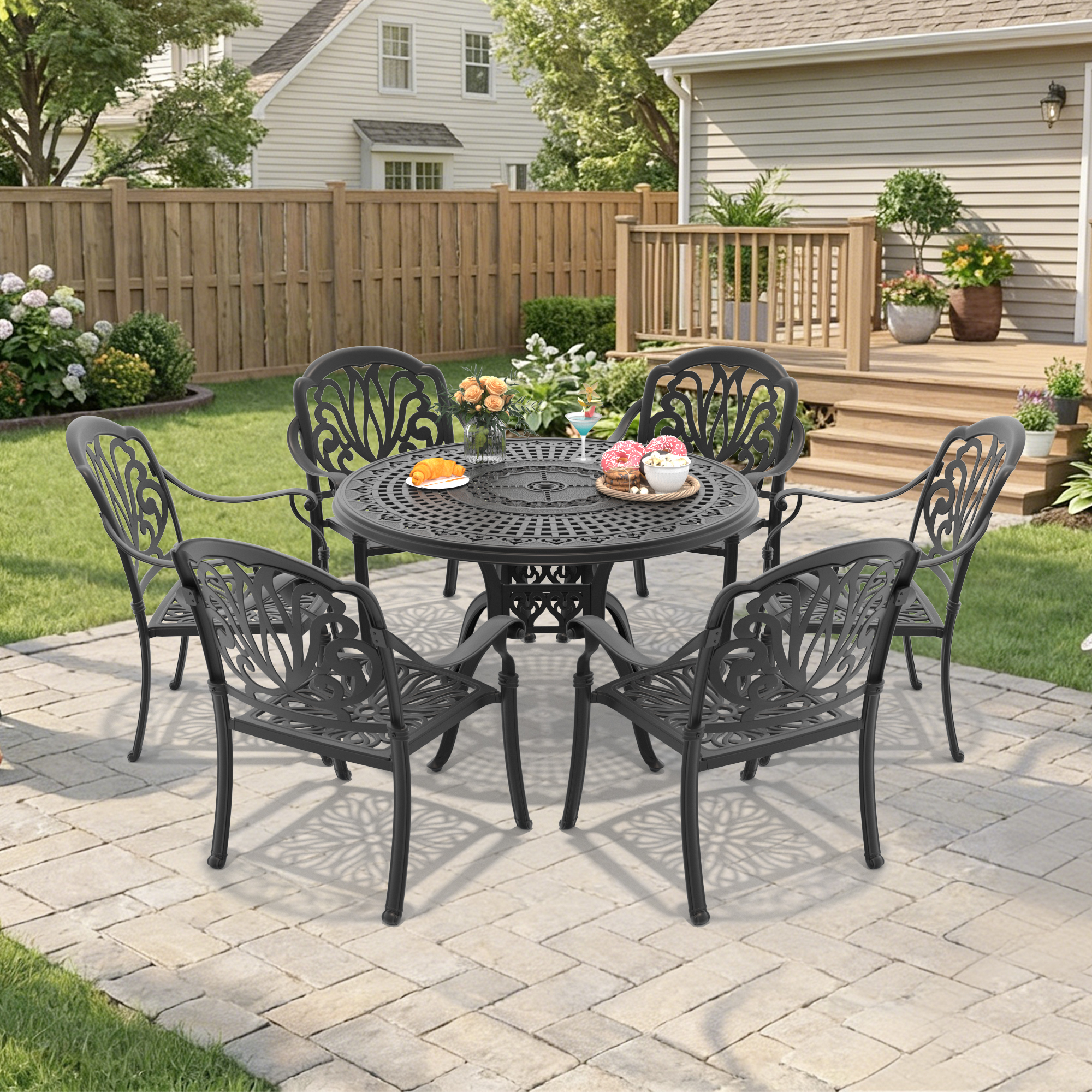 7-Piece Set Of Cast Aluminum Patio Furniture With Brown Cushions (same as:W1710S00486 ,W1710S00092,W1710S00027) - Image 2
