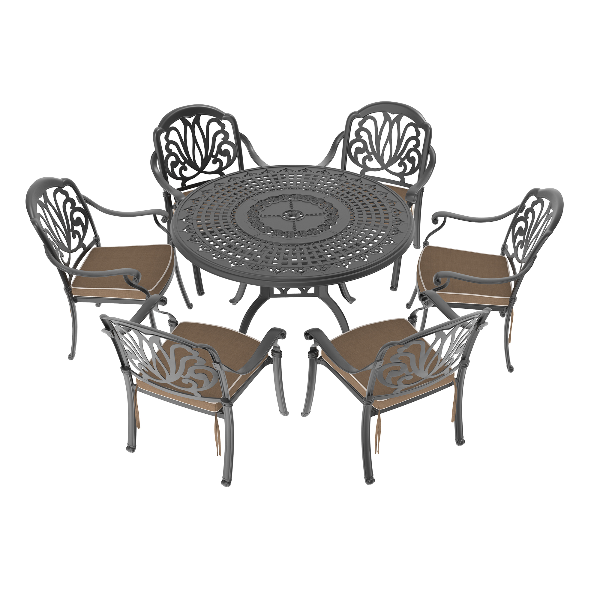 7-Piece Set Of Cast Aluminum Patio Furniture With Brown Cushions (same as:W1710S00486 ,W1710S00092,W1710S00027) - Image 3