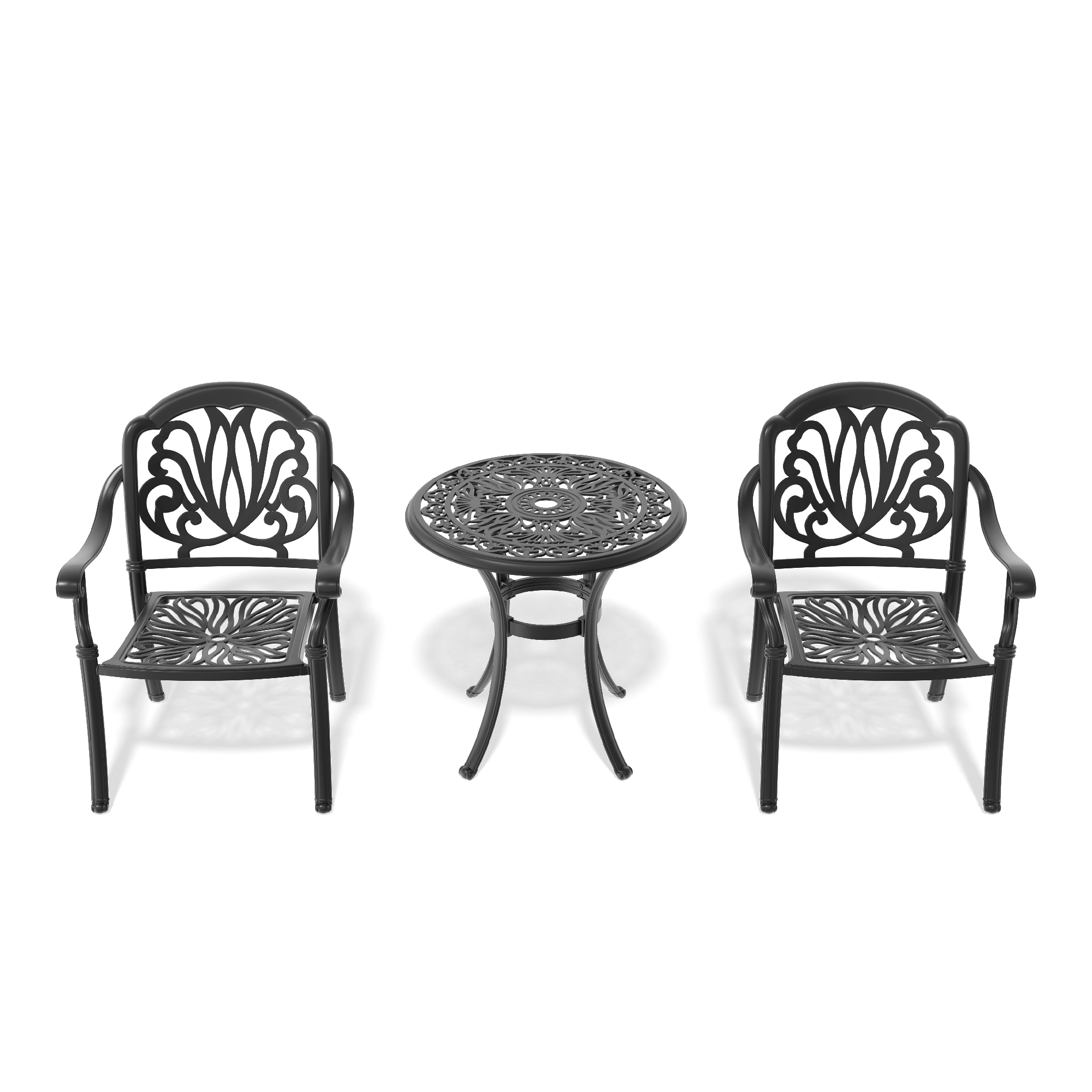 3-Piece Set Of Cast Aluminum Patio Furniture With Black Frame and Brown Seat Cushions - Image 4