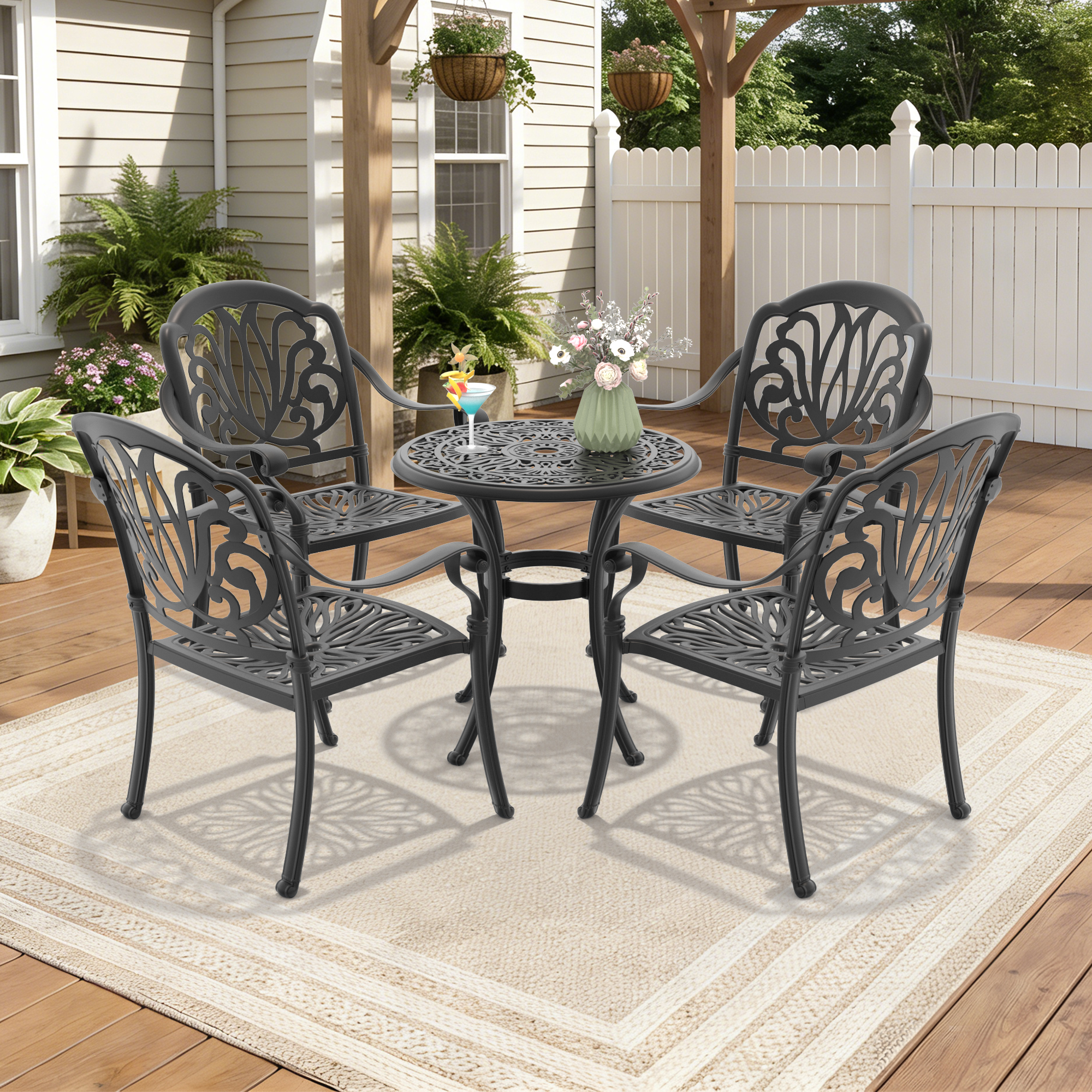 5-Piece Set Of Cast Aluminum Patio Furniture With Black Frame and Brown Seat Cushions(same as W1710S00536) - Image 2