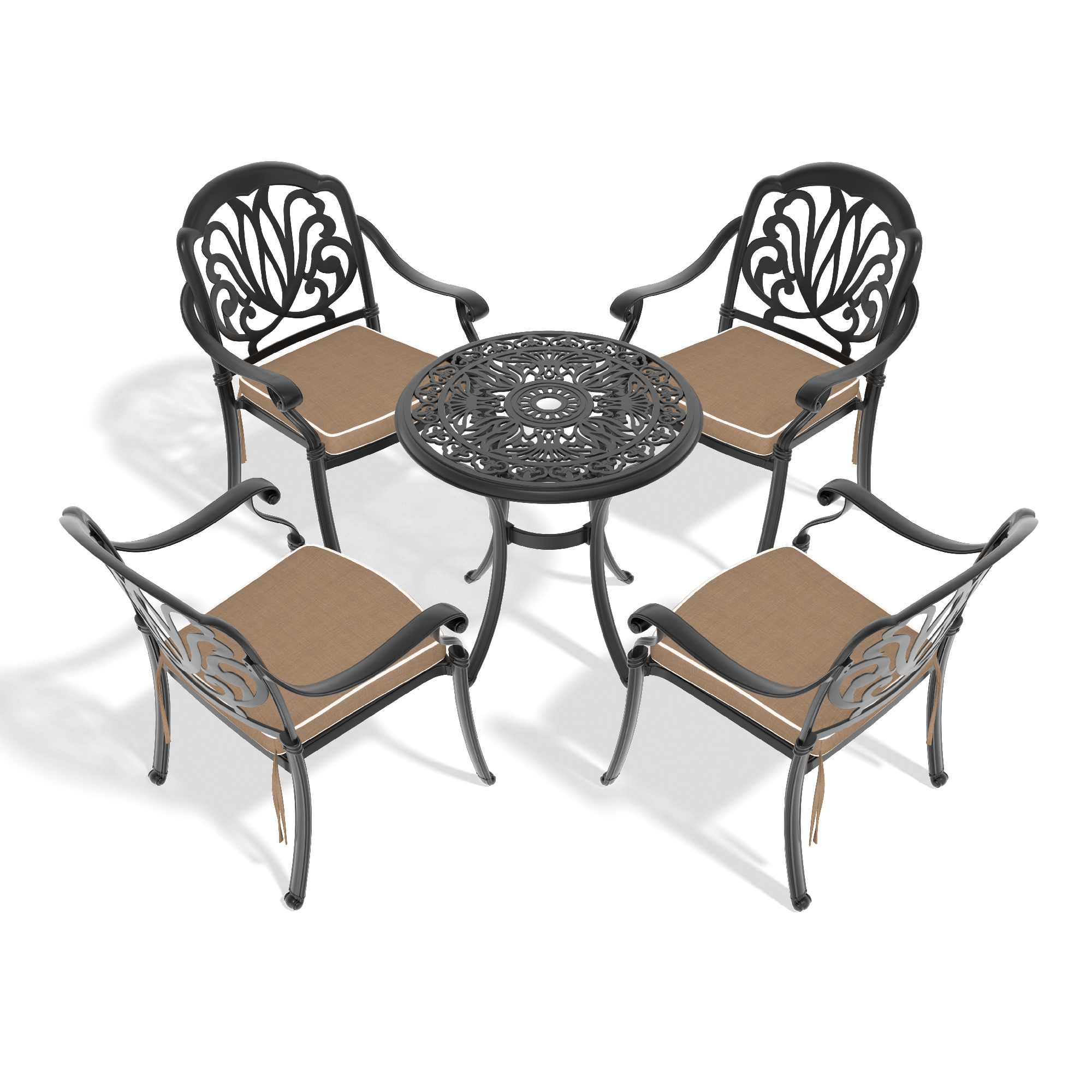 5-Piece Set Of Cast Aluminum Patio Furniture With Black Frame and Brown Seat Cushions(same as W1710S00536) - Image 3