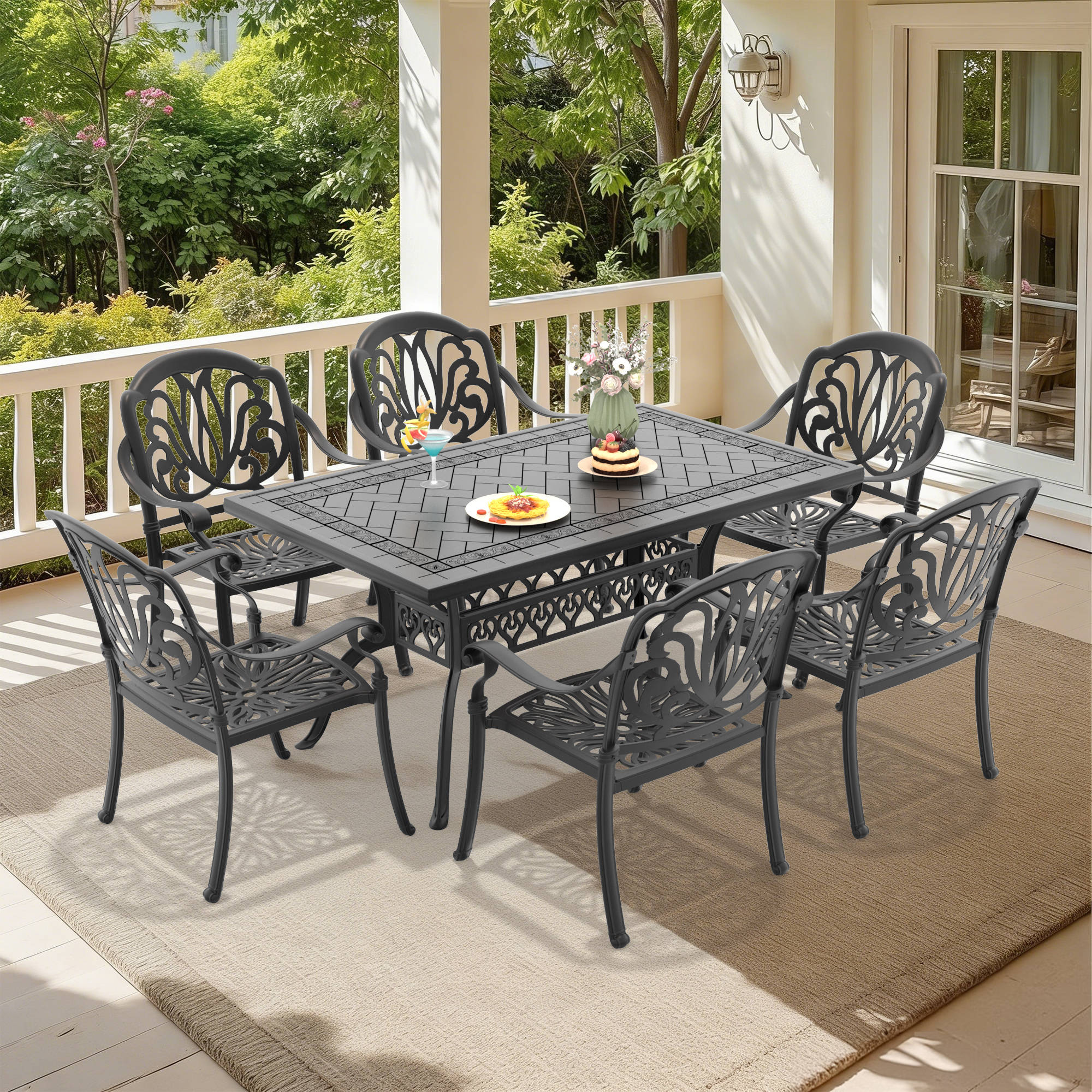 7-Piece Set Of Cast Aluminum Patio Furniture With Brown Cushions (same as: W1710S00575 ,W1710S00080) - Image 2